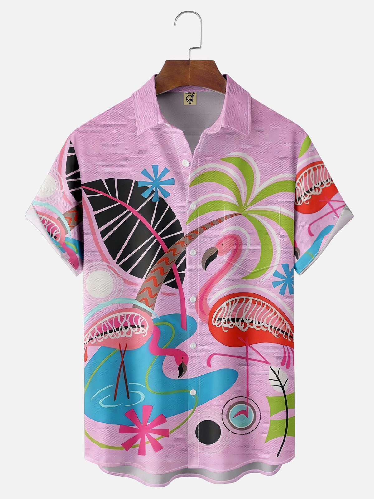 Moisture-wicking Flamingo Abstract Art Chest Pocket Hawaiian Shirt