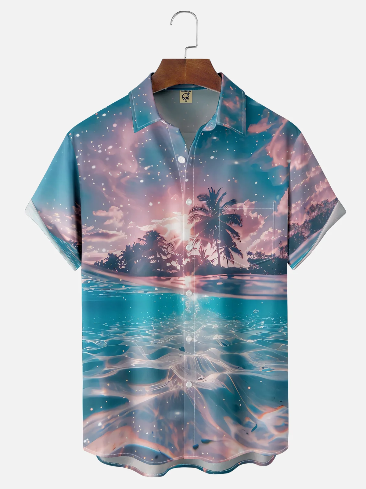 Moisture-wicking Dreamy Sea Light and Shadow Chest Pocket Hawaiian Shirt