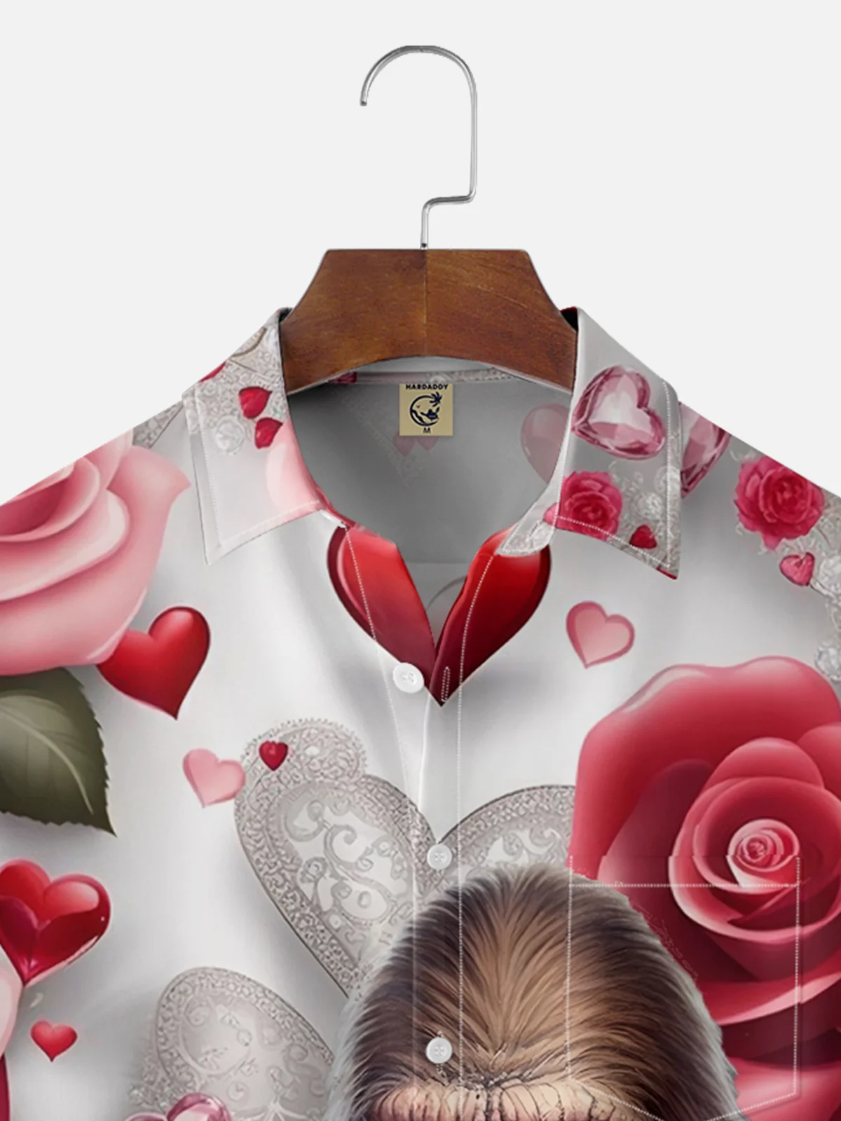 Moisture-wicking Valentine's Day Rose Bigfoot Chest Pocket Hawaiian Shirt