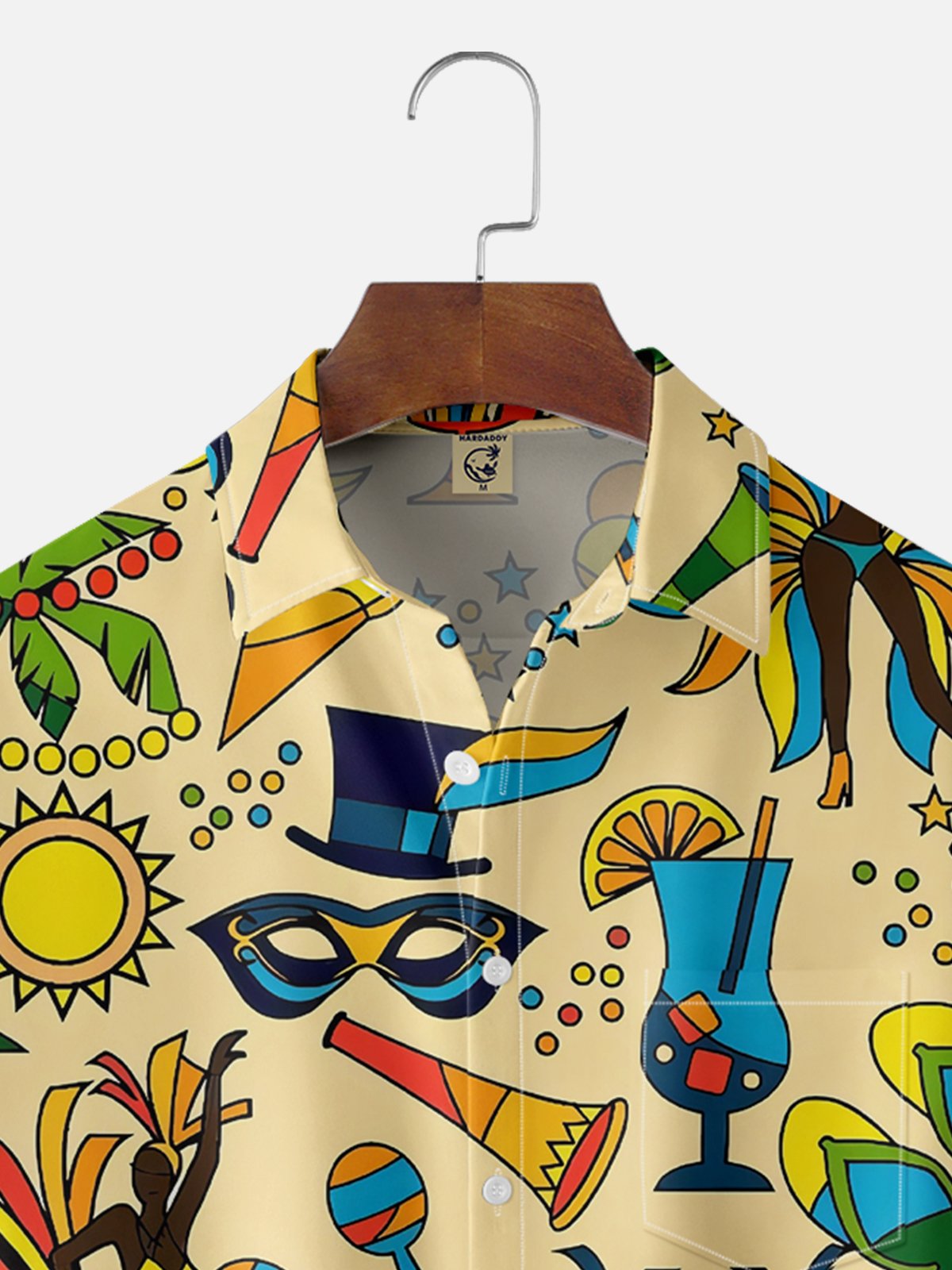 Moisture-wicking Mardi Gras Art Mask Obedient Chest Pocket Hawaiian Shirt