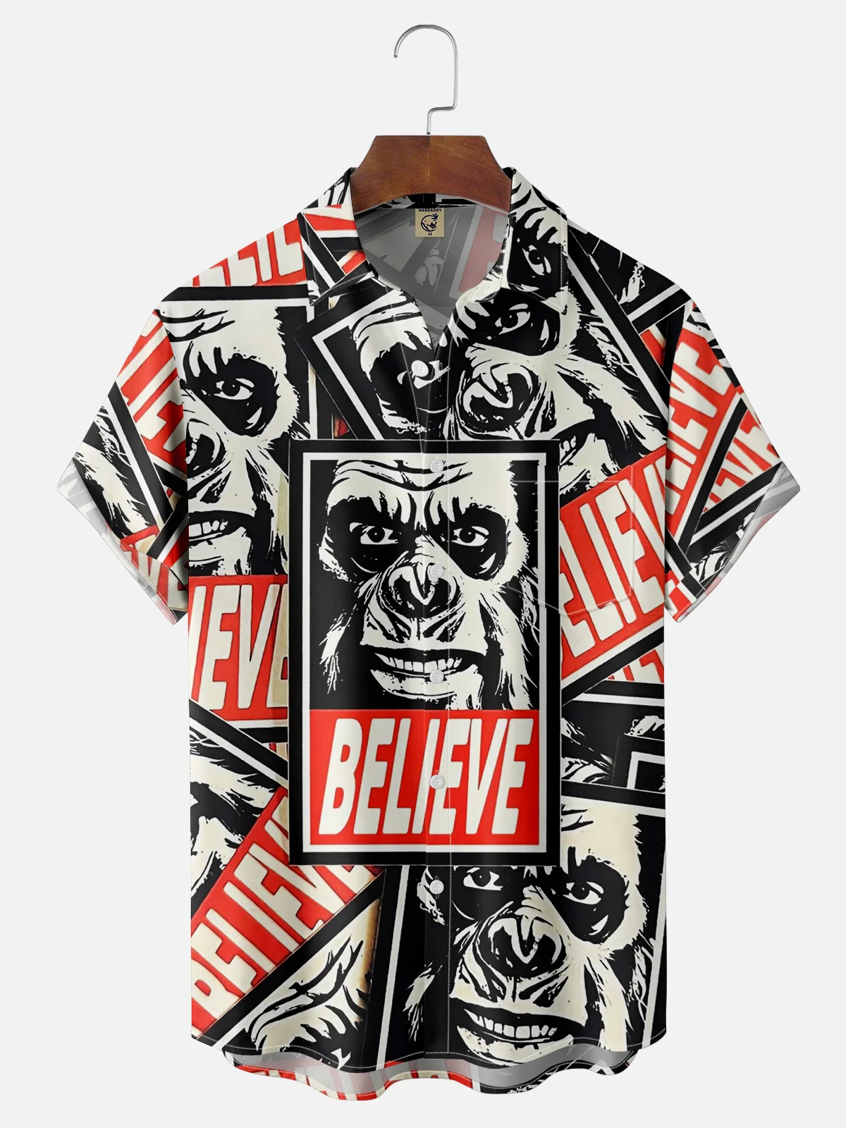 Moisture-wicking Bigfoot Art Poster "BELIEVE" Chest Pocket Hawaiian Shirt