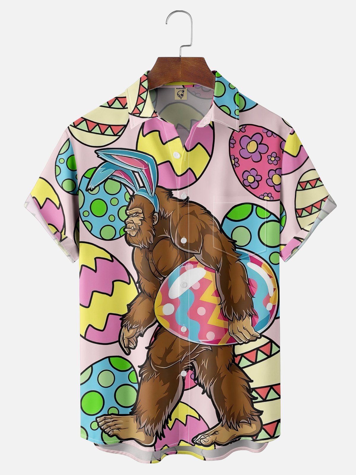 Moisture-wicking Easter Egg Bigfoot Chest Pocket Hawaiian Shirt