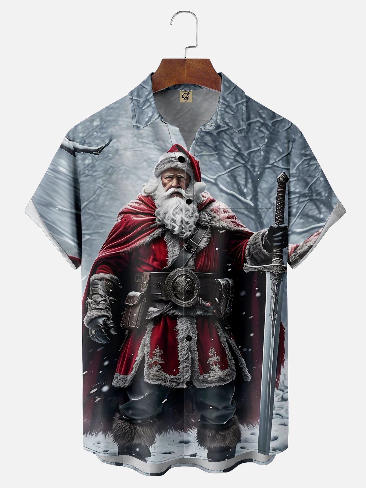 Tall Size Moisture-wicking Christmas Santa Claus Chest Pocket Casual Shirt