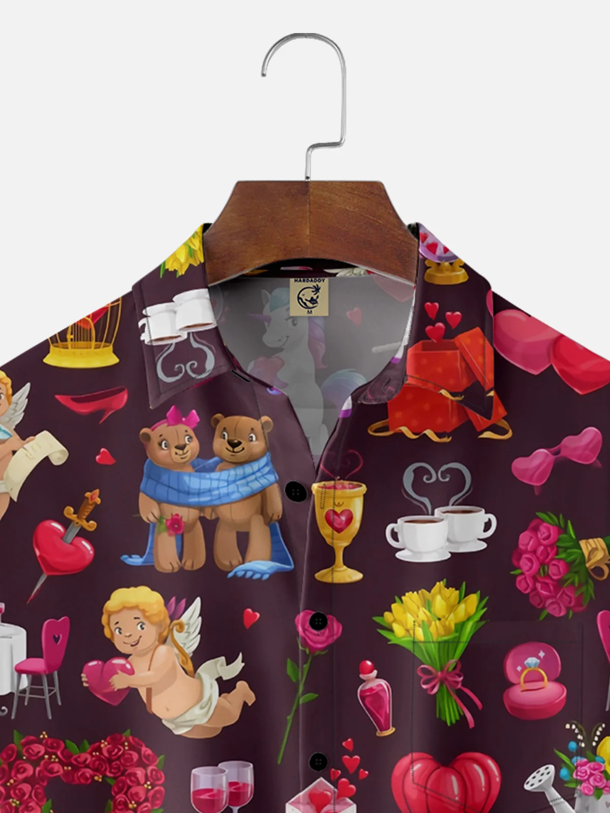 Moisture Wicking Valentine's Day Heart Chest Pocket Casual Shirt