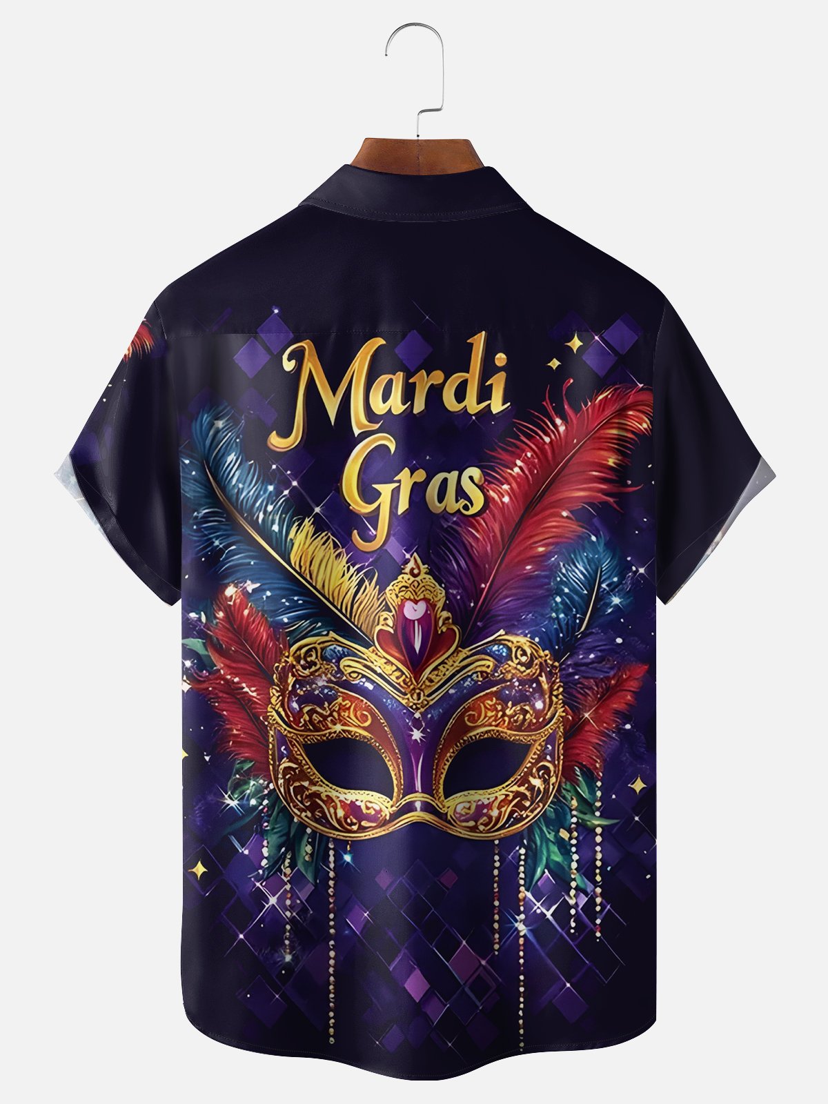 Moisture Wicking Mardi Gras Mask Chest Pocket Casual Shirt