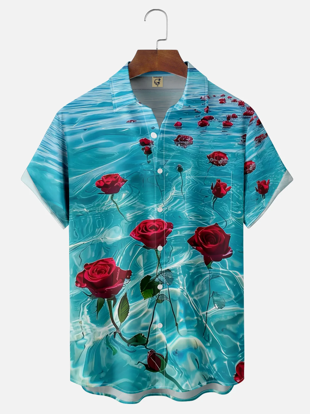 Moisture-wicking Ocean Rose Light Art Chest Pocket Hawaiian Shirt