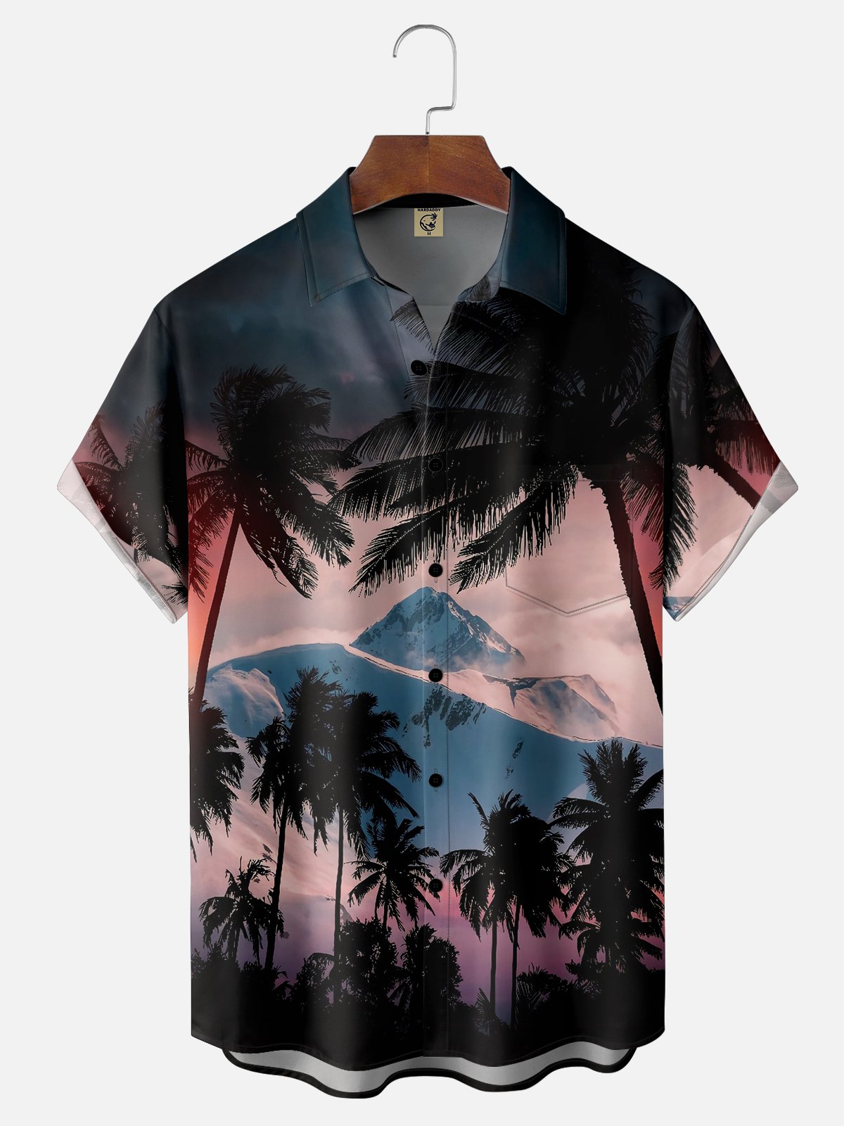 Moisture Wicking Hawaiian Coconut Tree Chest Pocket Casual Shirt