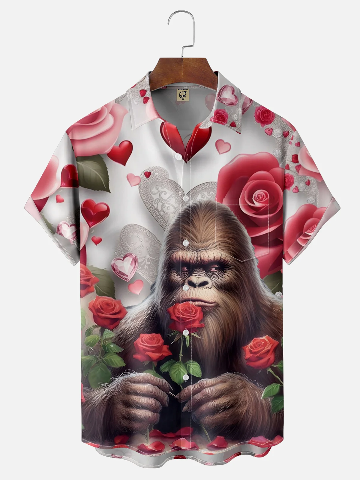 Moisture-wicking Valentine's Day Rose Bigfoot Chest Pocket Hawaiian Shirt