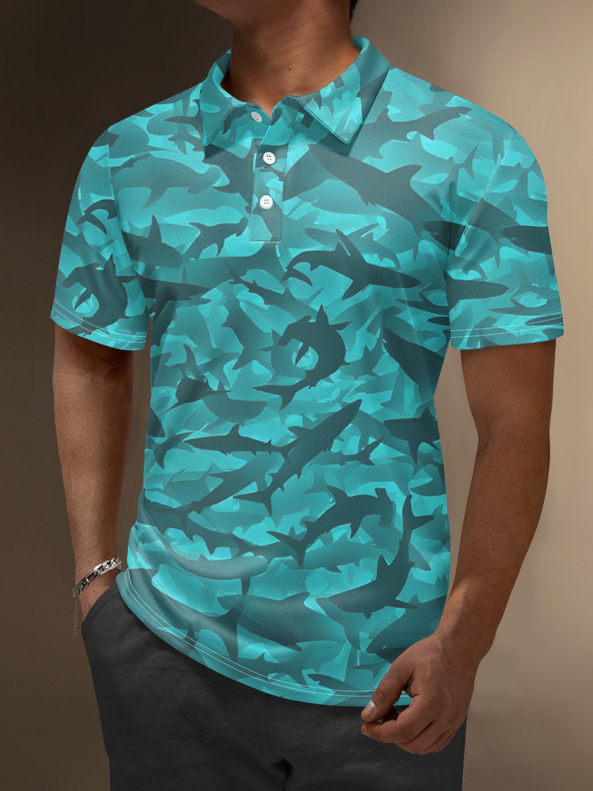 Moisture Wicking Marine Life Shark Golf Polo