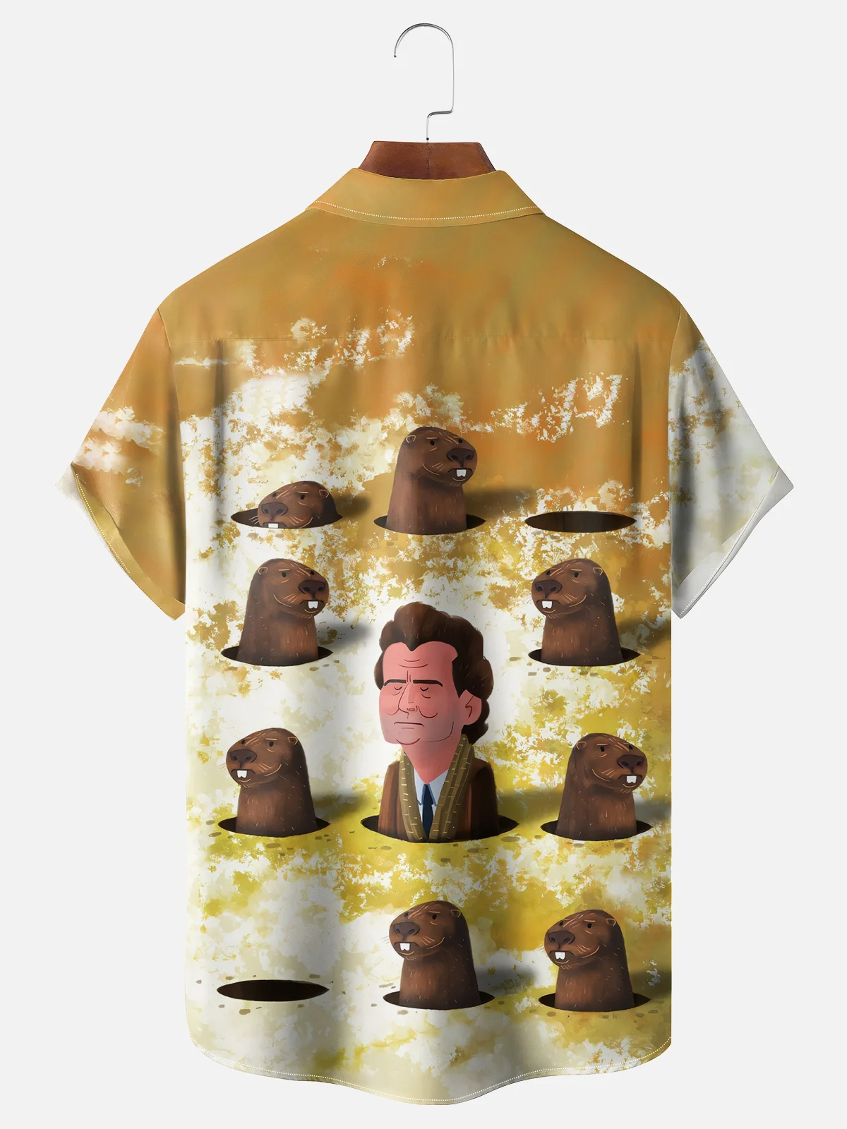 Moisture-wicking Groundhog Day Art Fun Illustration Chest Pocket Hawaiian Shirt