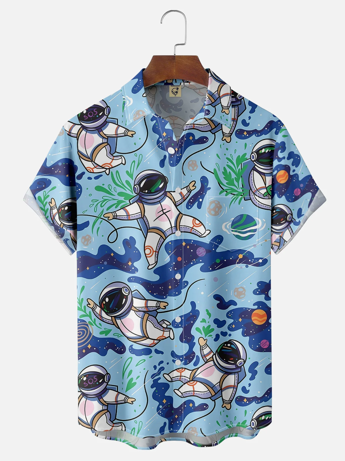 Moisture-wicking Art Painting Astronaut Chest Pocket Hawaiian Shirt