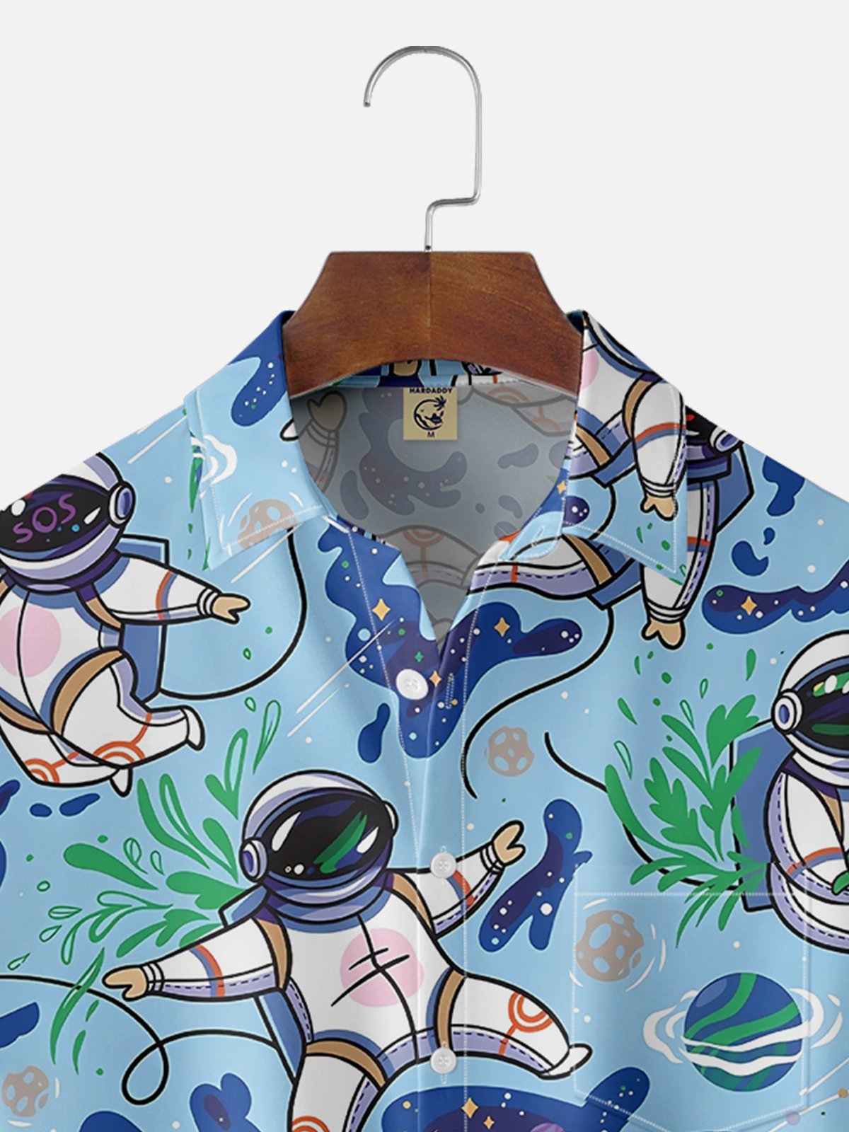 Moisture-wicking Art Painting Astronaut Chest Pocket Hawaiian Shirt