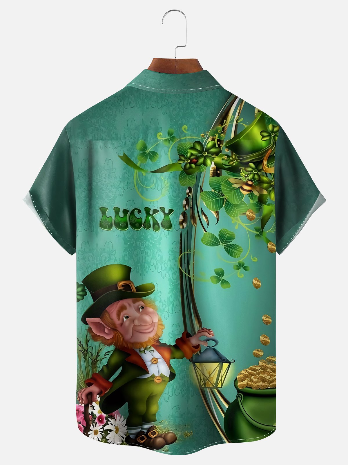 Moisture-wicking St. Patrick's Day Gnome Gold Coin Chest Pocket Hawaiian Shirt