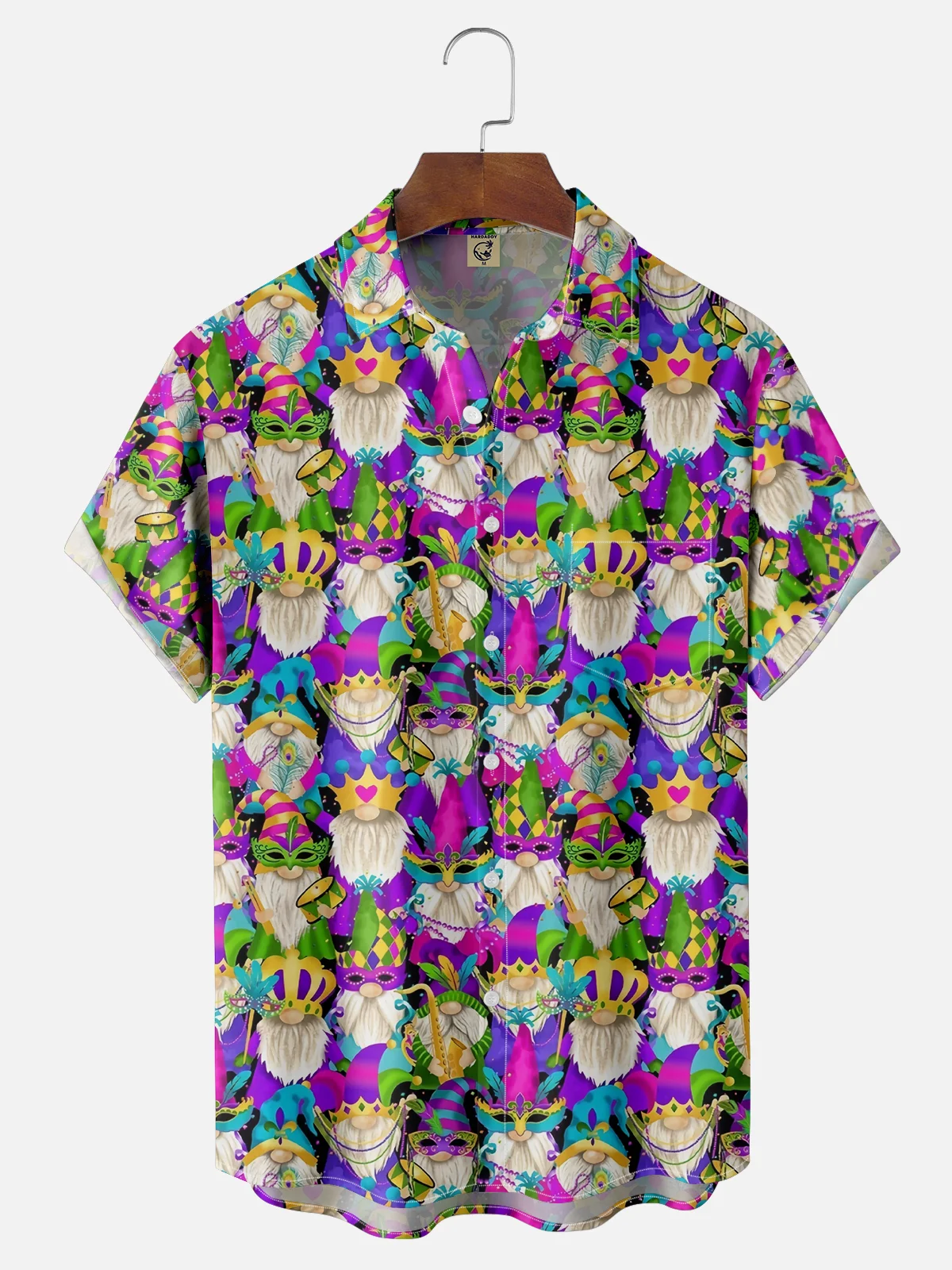 Moisture Wicking Mardi Gras Midget Chest Pocket Casual Hawaiian Shirt