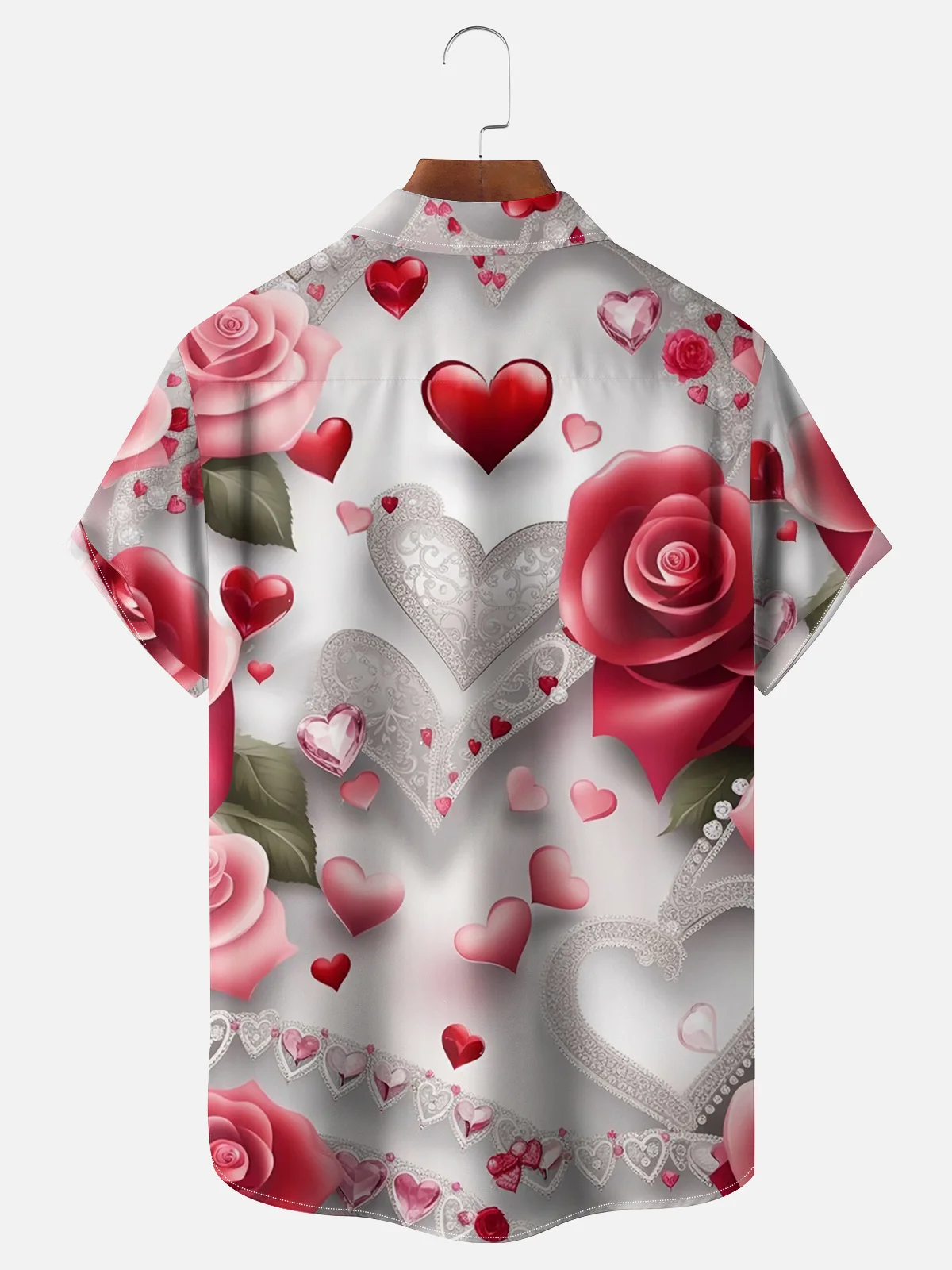 Moisture-wicking Valentine's Day Rose Bigfoot Chest Pocket Hawaiian Shirt