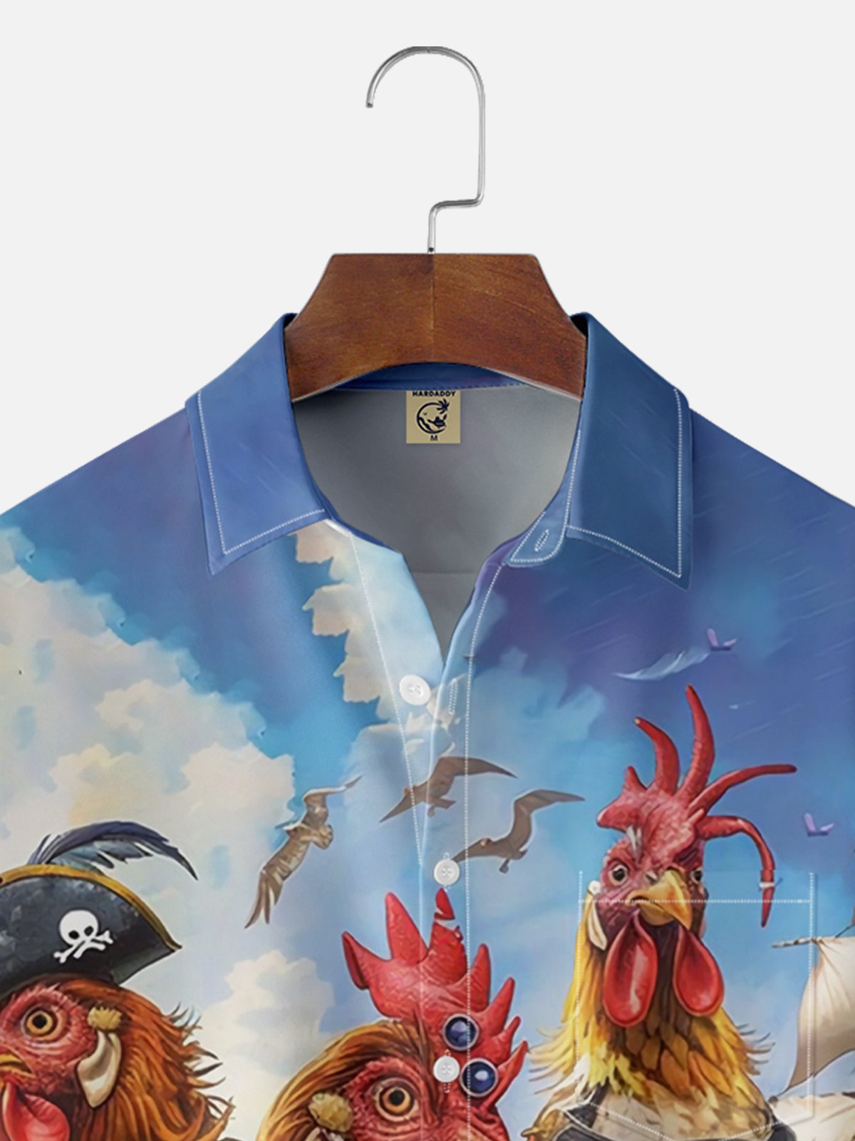 Moisture Wicking Hawaiian Pirate Chicken Chest Pocket Casual Shirt