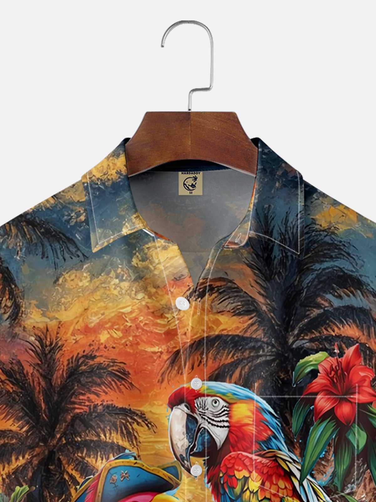 Moisture Wicking Hawaiian Pirate Flamingo Parrot Chest Pocket Casual Shirt