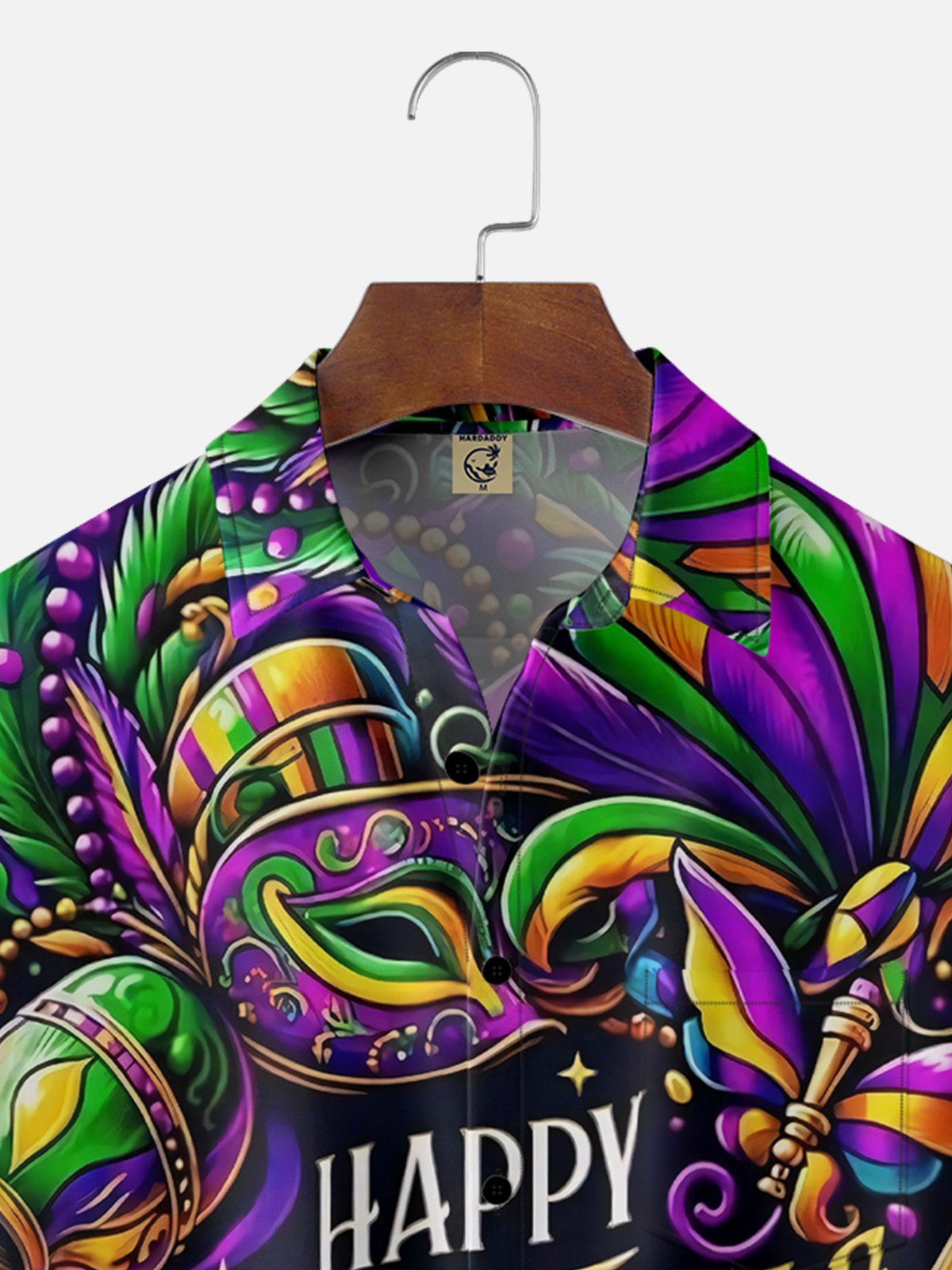 Moisture-wicking Mardi Gras Art Font Mask Purple Chest Pocket Hawaiian Shirt