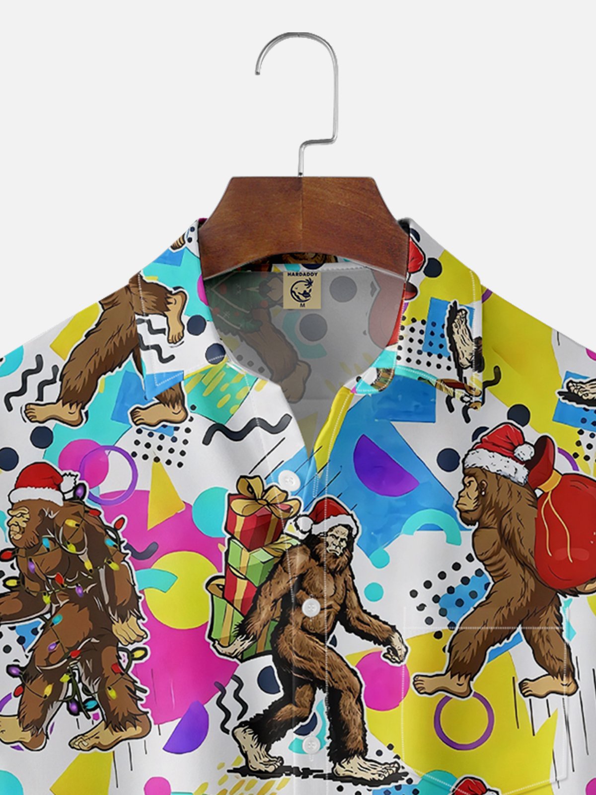 Moisture-wicking Christmas Bigfoot Santa Claus Art Chest Pocket Hawaiian Shirt