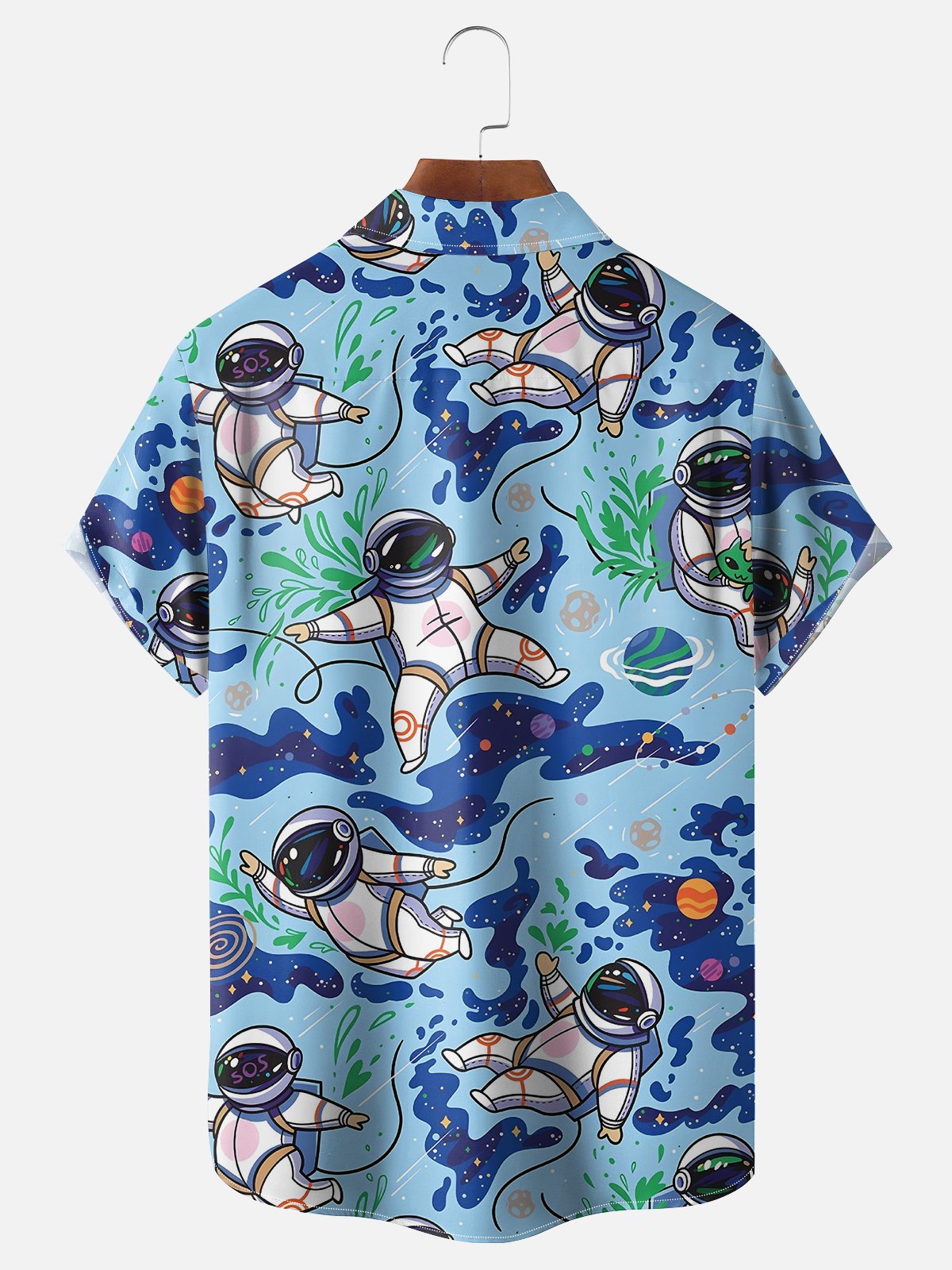 Moisture-wicking Art Painting Astronaut Chest Pocket Hawaiian Shirt