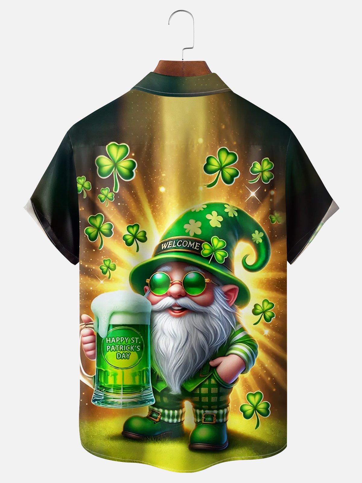 Moisture wicking St. Patrick's Day Shamrock Gnome Beer Chest pocket Casual shirt