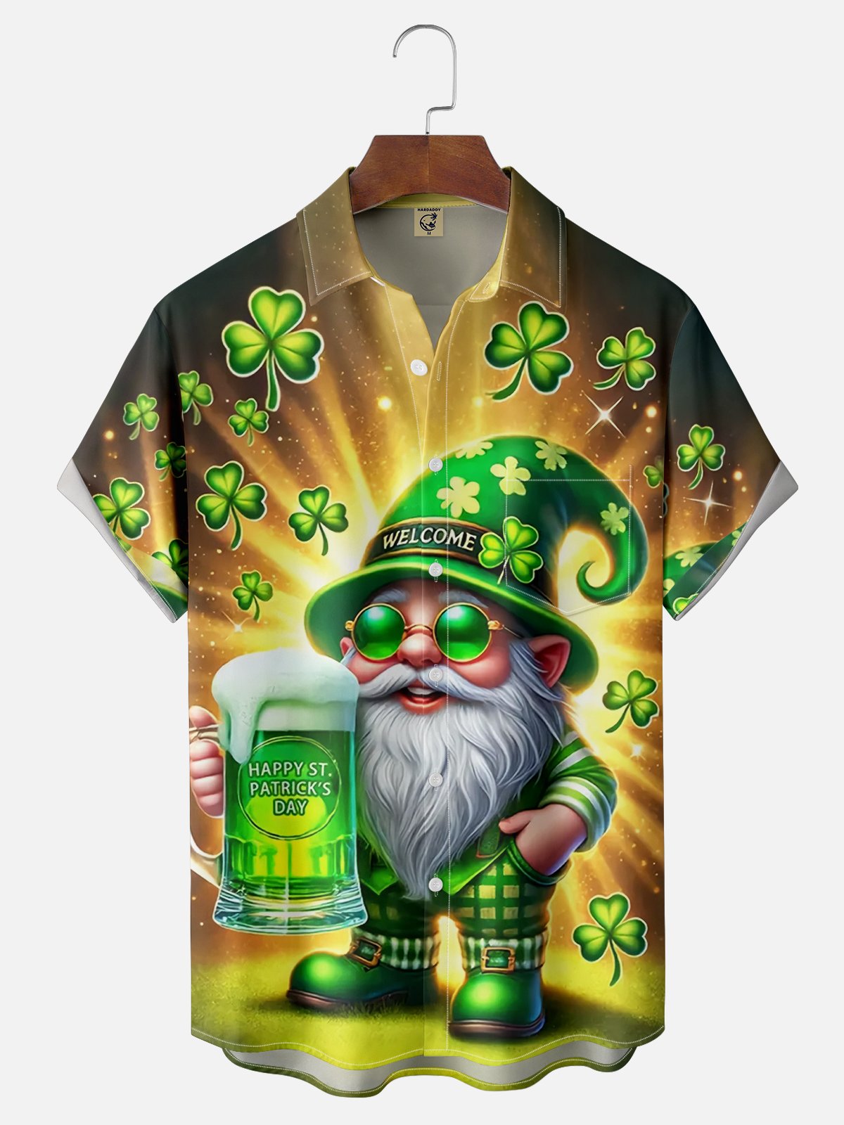 Moisture wicking St. Patrick's Day Shamrock Gnome Beer Chest pocket Casual shirt