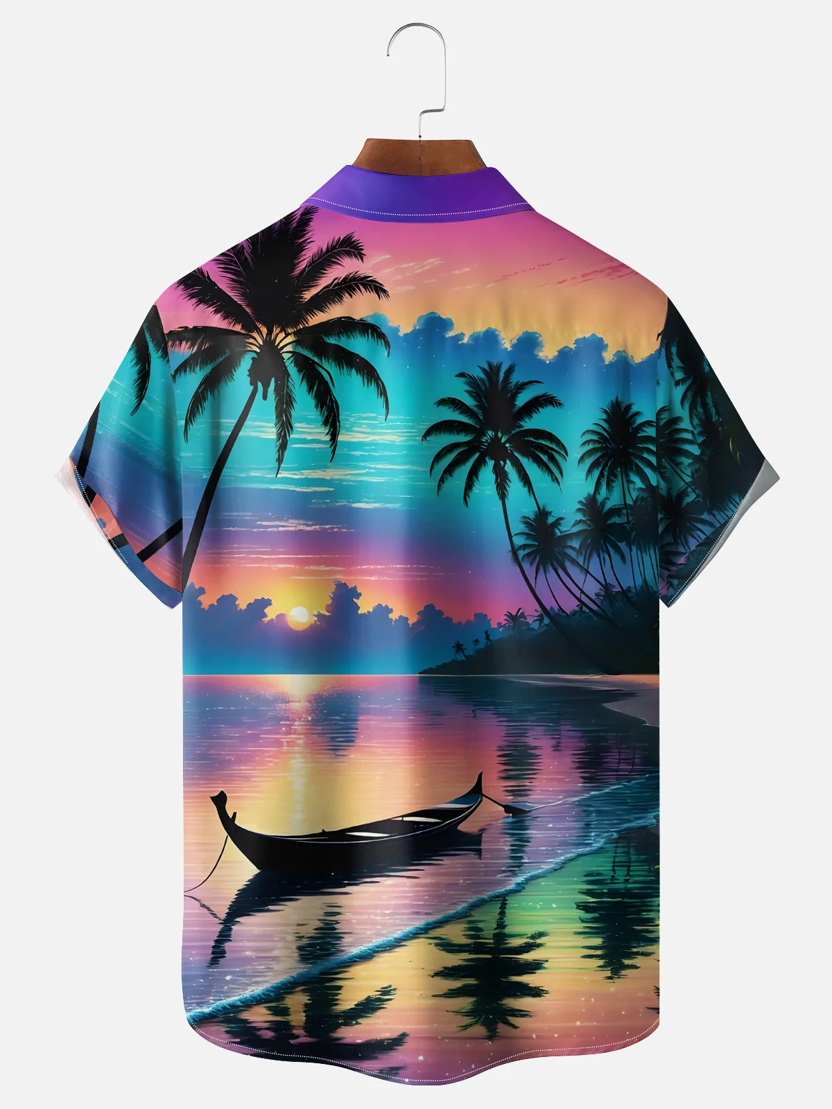 Moisture Wicking Hawaiian Coconut Tree Chest Pocket Casual Shirt