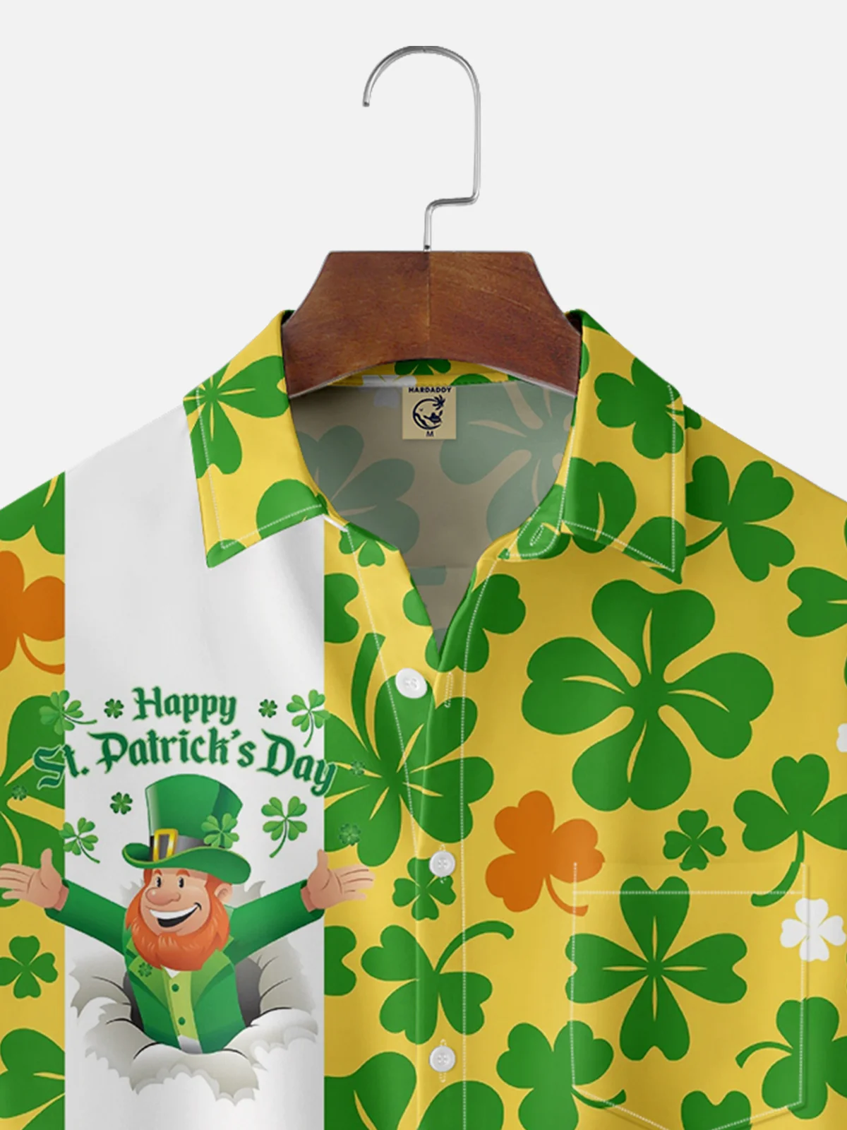 Moisture Wicking St. Patrick's Day Clover Gnome Chest Pocket Bowling Shirt