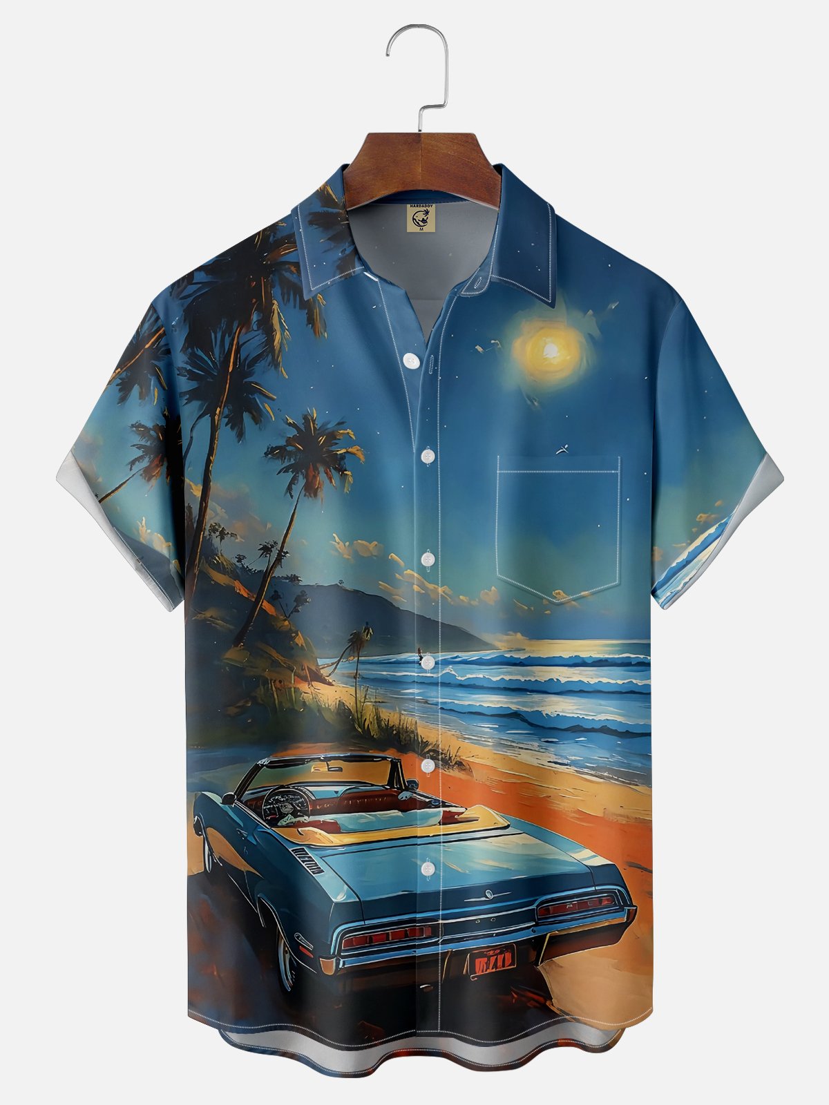 Moisture Wicking Hawaiian Coconut Tree Auto Chest Pocket Casual Shirt