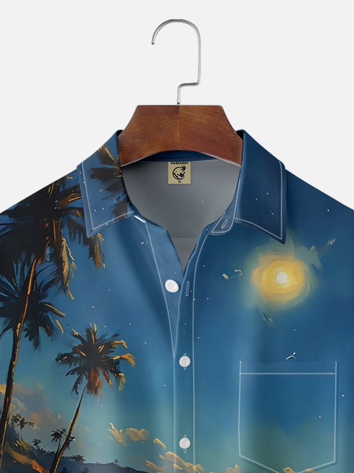 Moisture Wicking Hawaiian Coconut Tree Auto Chest Pocket Casual Shirt