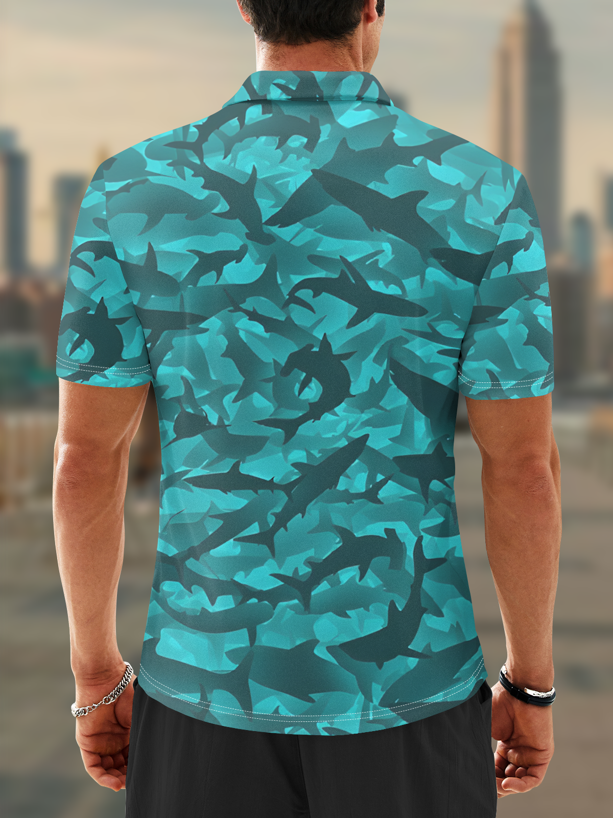 Moisture Wicking Marine Life Shark Golf Polo