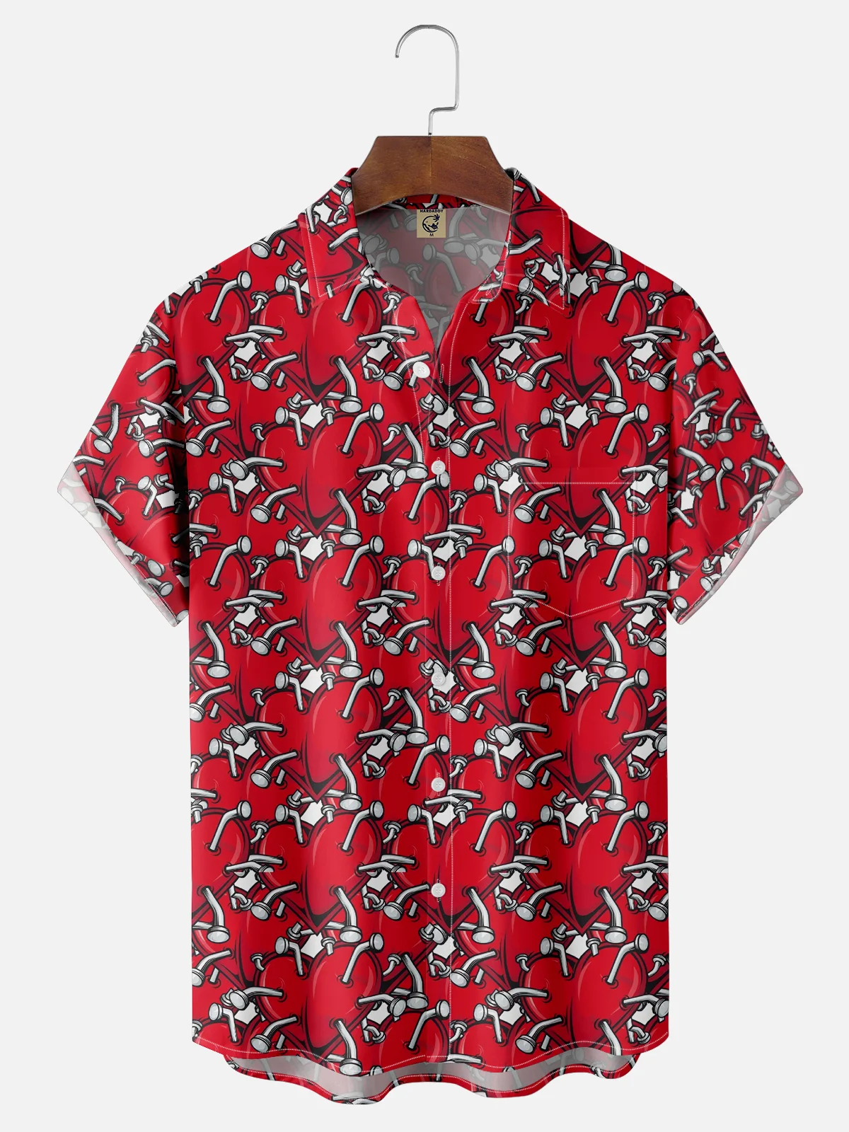 Moisture Wicking Valentine's Day Heart Chest Pocket Casual Shirt