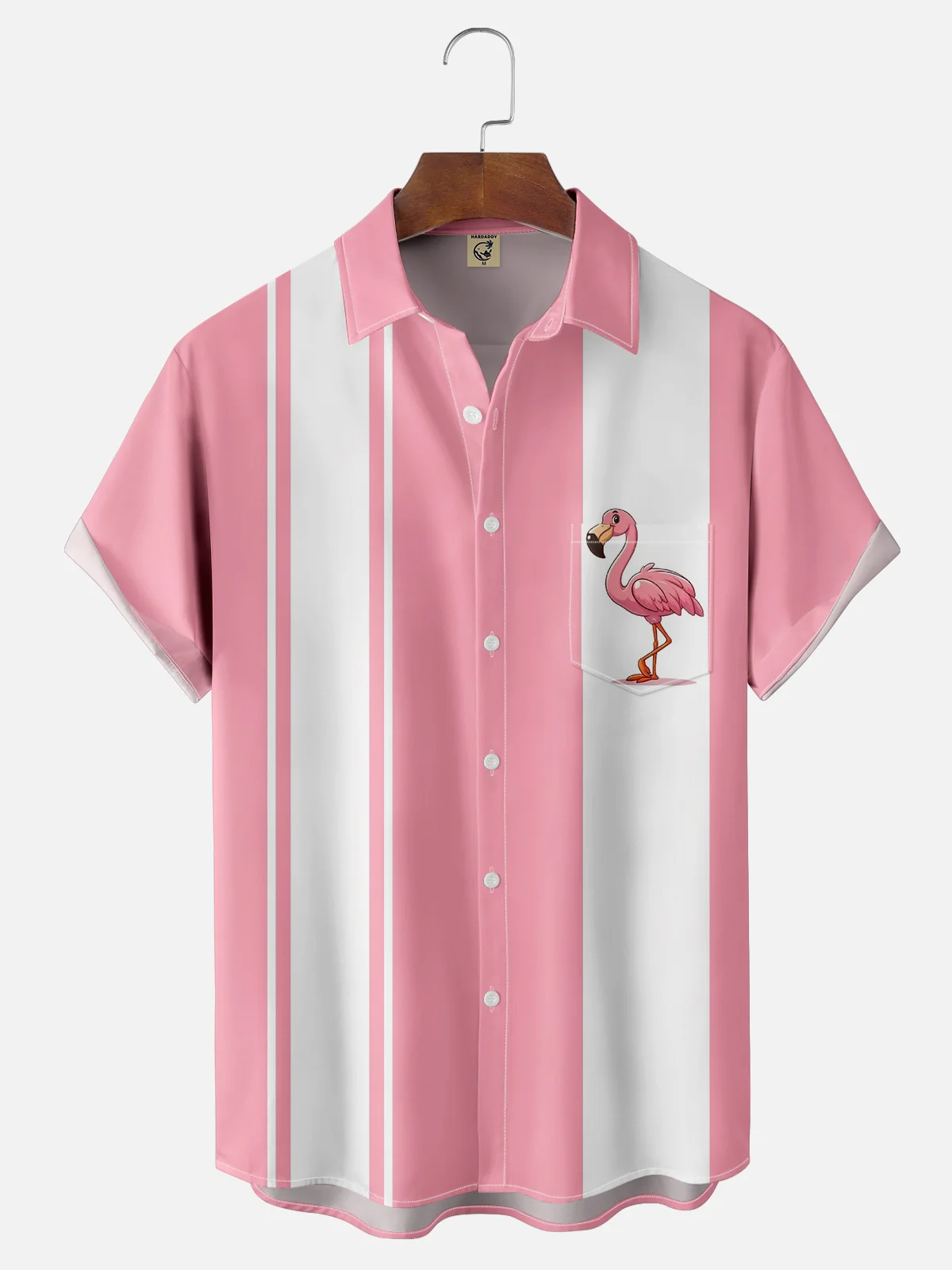 Moisture-wicking Flamingo Chest Pocket Bowling Shirt