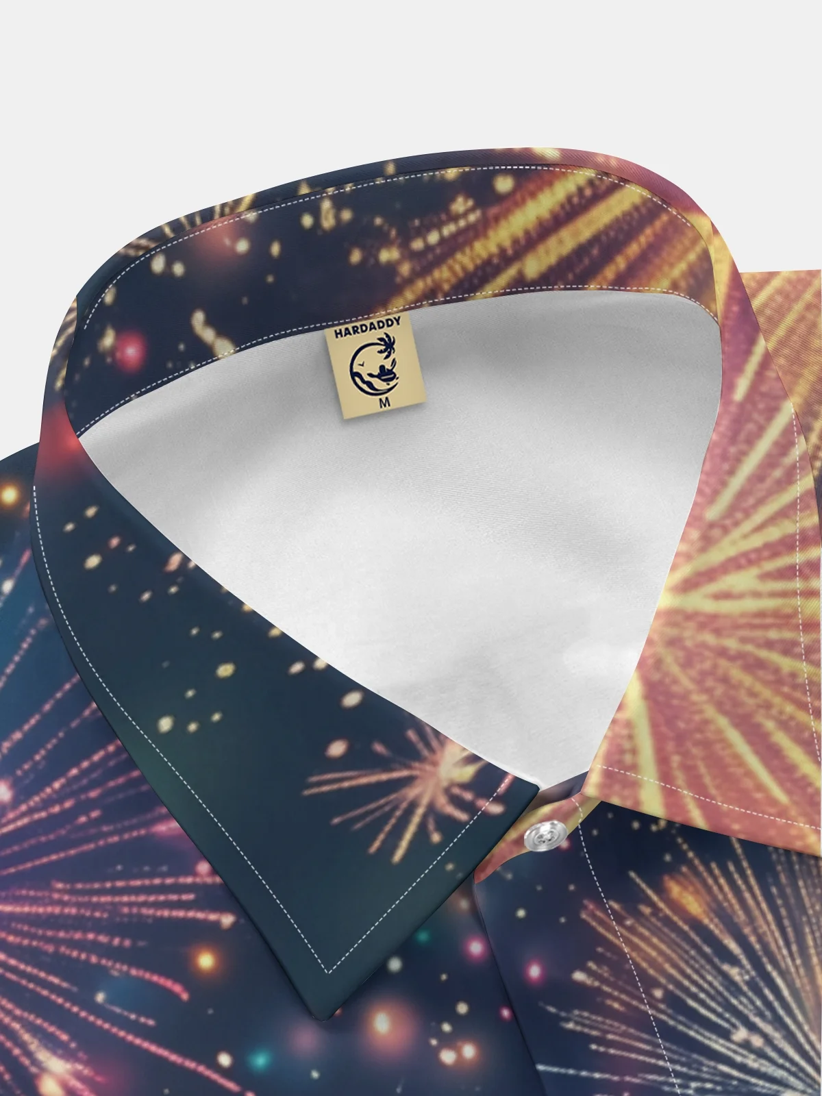 Happy New Year Fireworks Slogan Long Sleeve Casual Dress Shirt