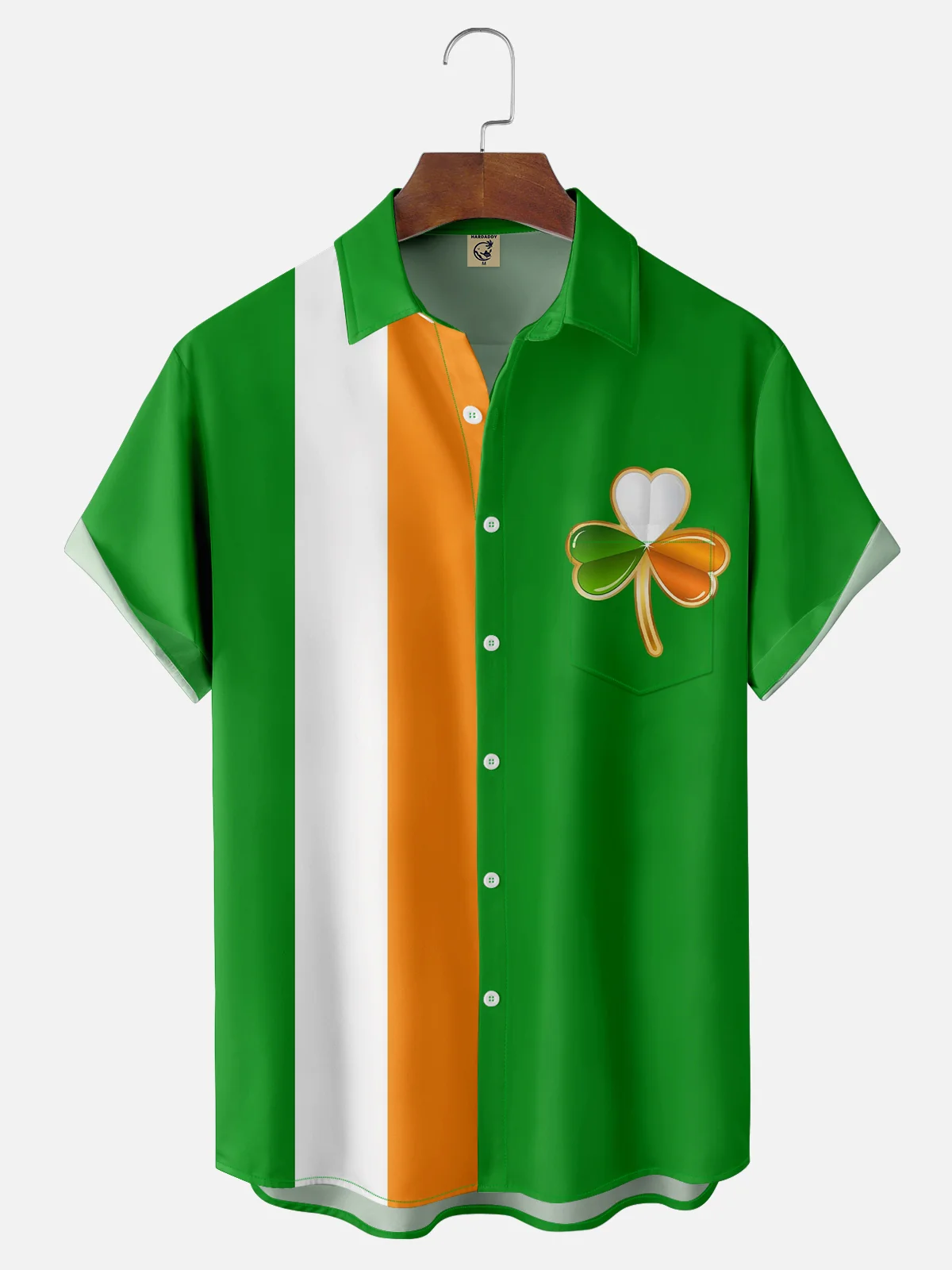 Moisture-wicking St Patrick‘s Day Shamrock Ireland Chest Pocket Bowling Shirt