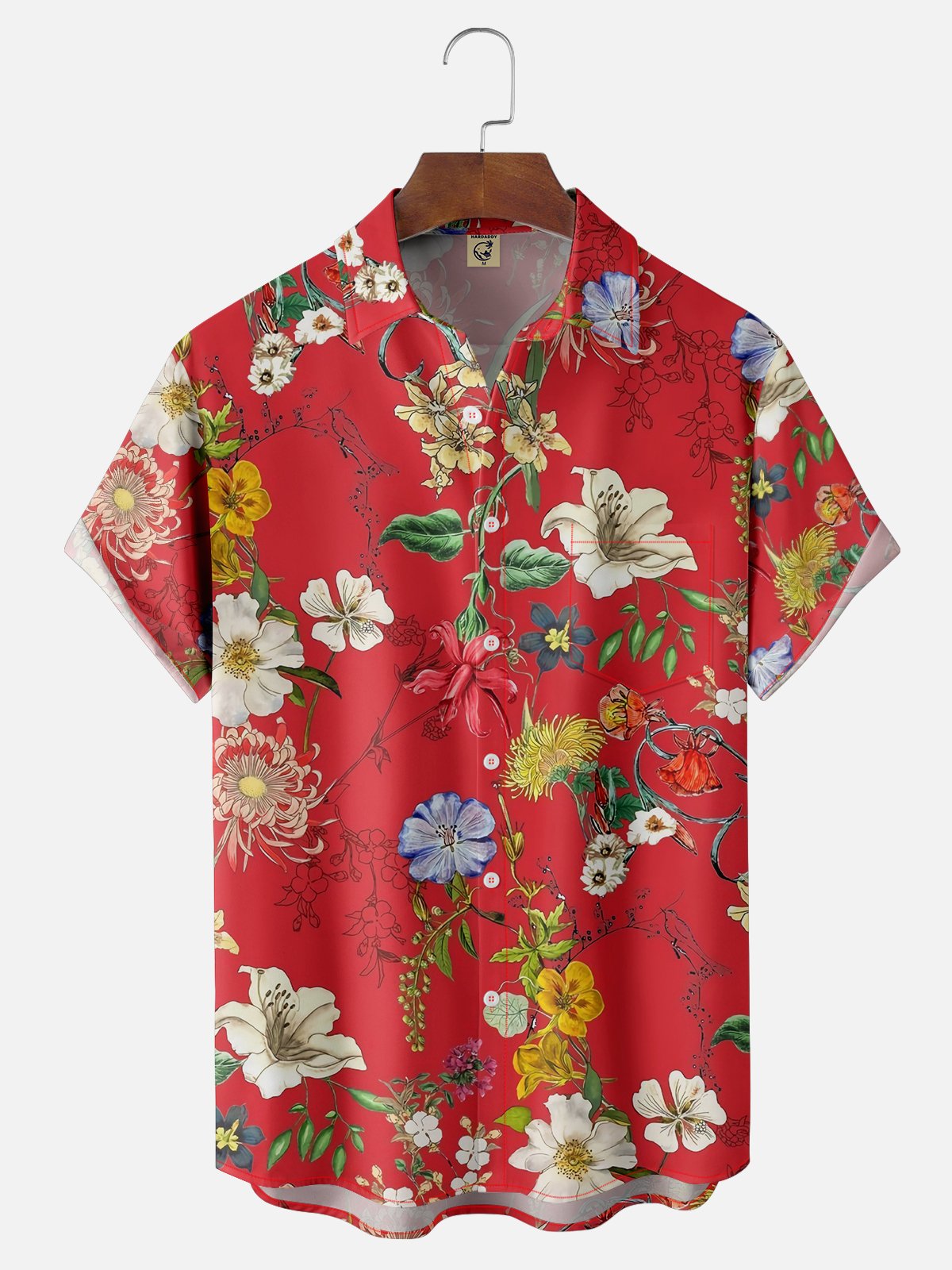 Moisture-wicking Tropical Floral Chest Pocket Hawaiian Shirt