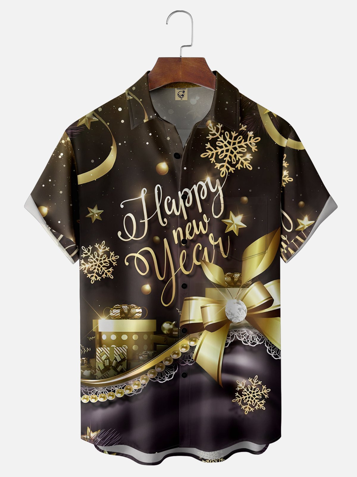 Moisture-wicking New Year Snowflake Chest Pocket Casual Shirt