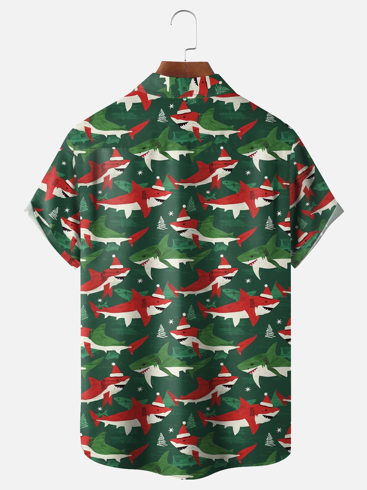 Moisture-wicking Christmas Shark Chest Pocket Casual Shirt