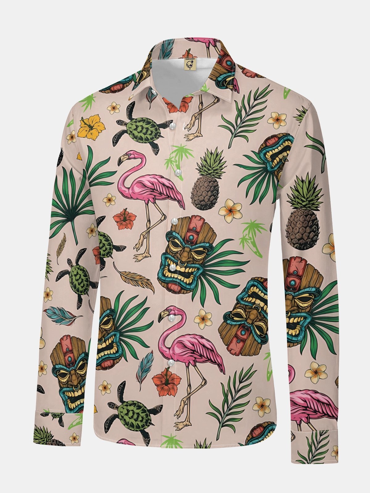 Hawaiian Flamingo Art Long Sleeve Casual Dress Shirt