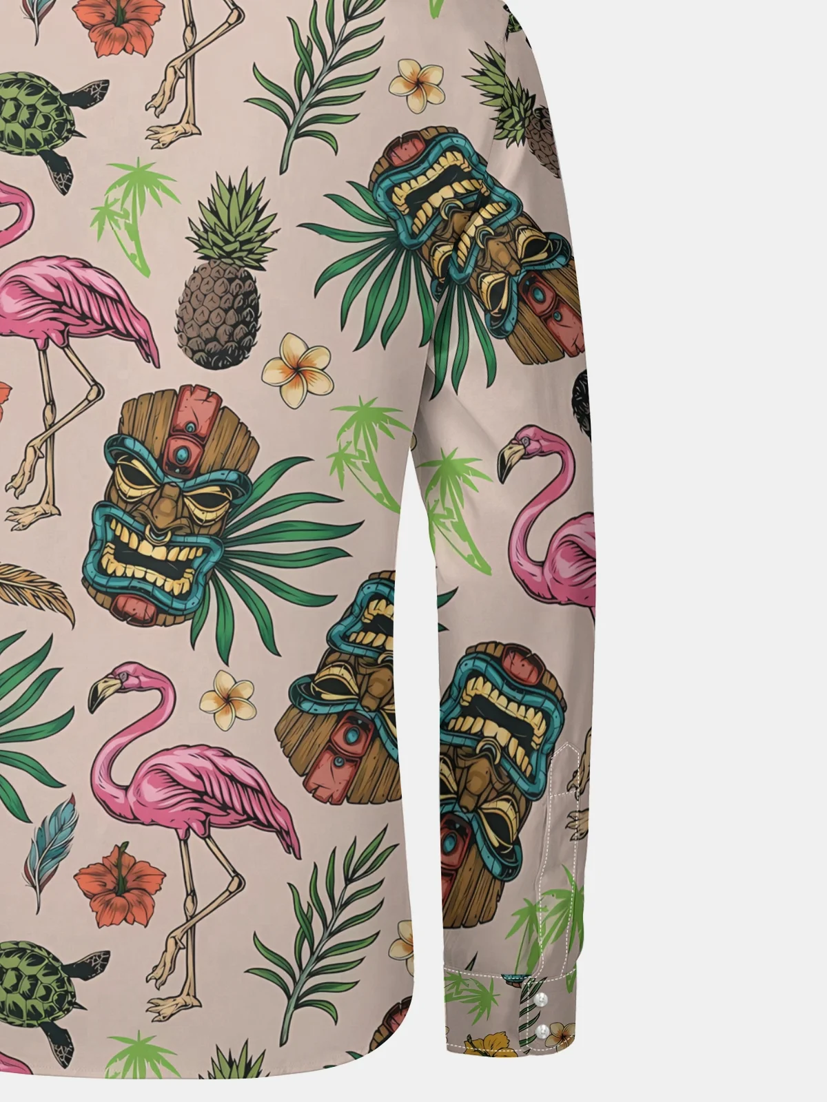 Hawaiian Flamingo Art Long Sleeve Casual Dress Shirt