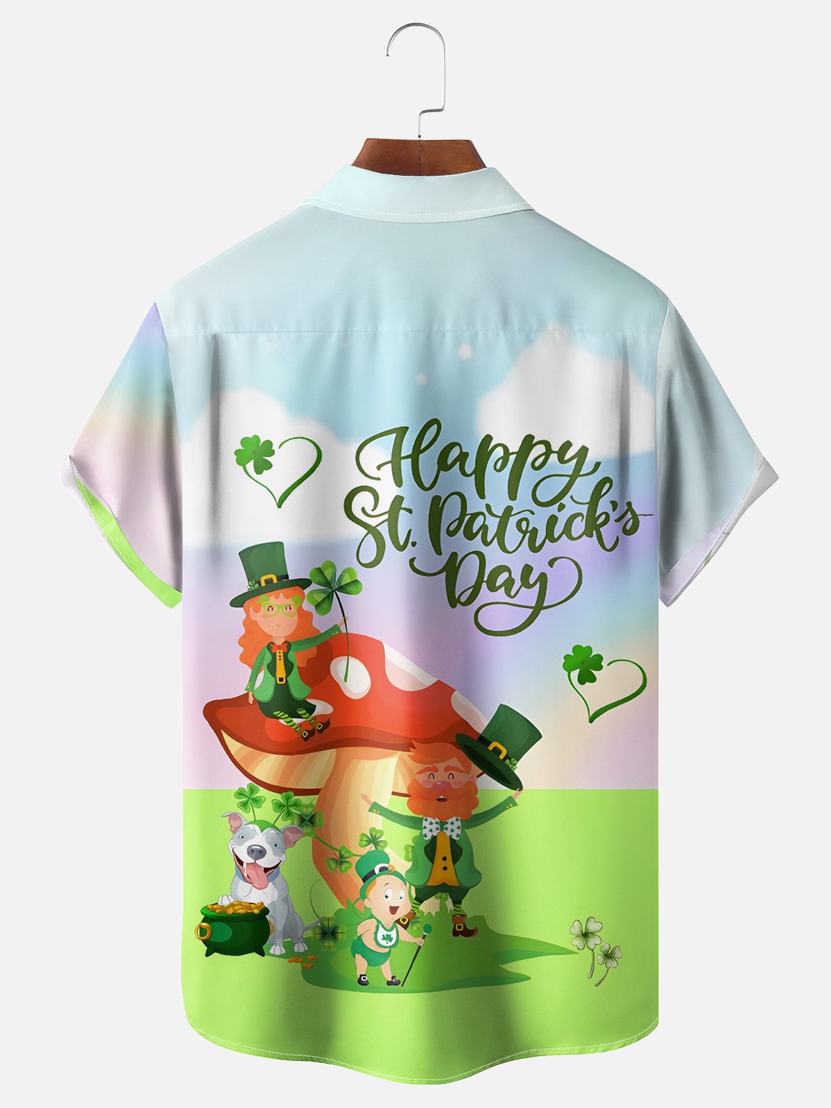 Moisture-wicking St. Patrick's Day Shamrock Mushroom Chest Pocket Casual Shirt