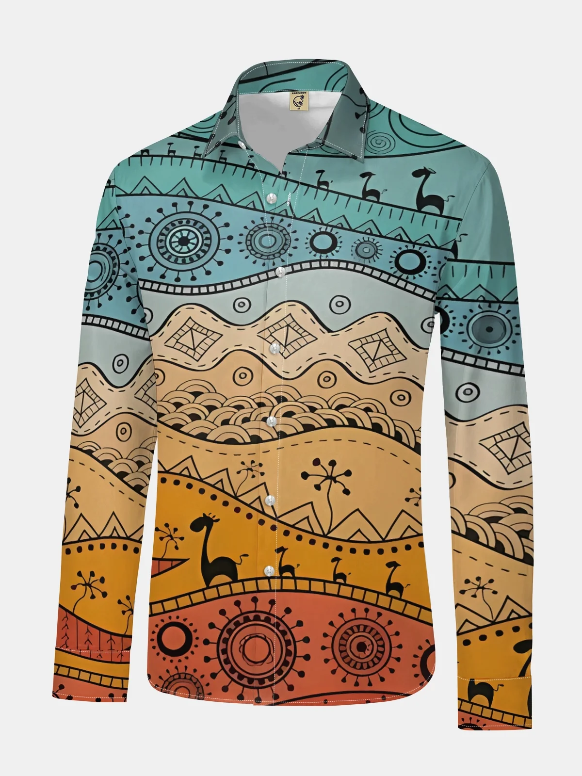 Vintage African Gradient Art Long Sleeve Casual Dress Shirt