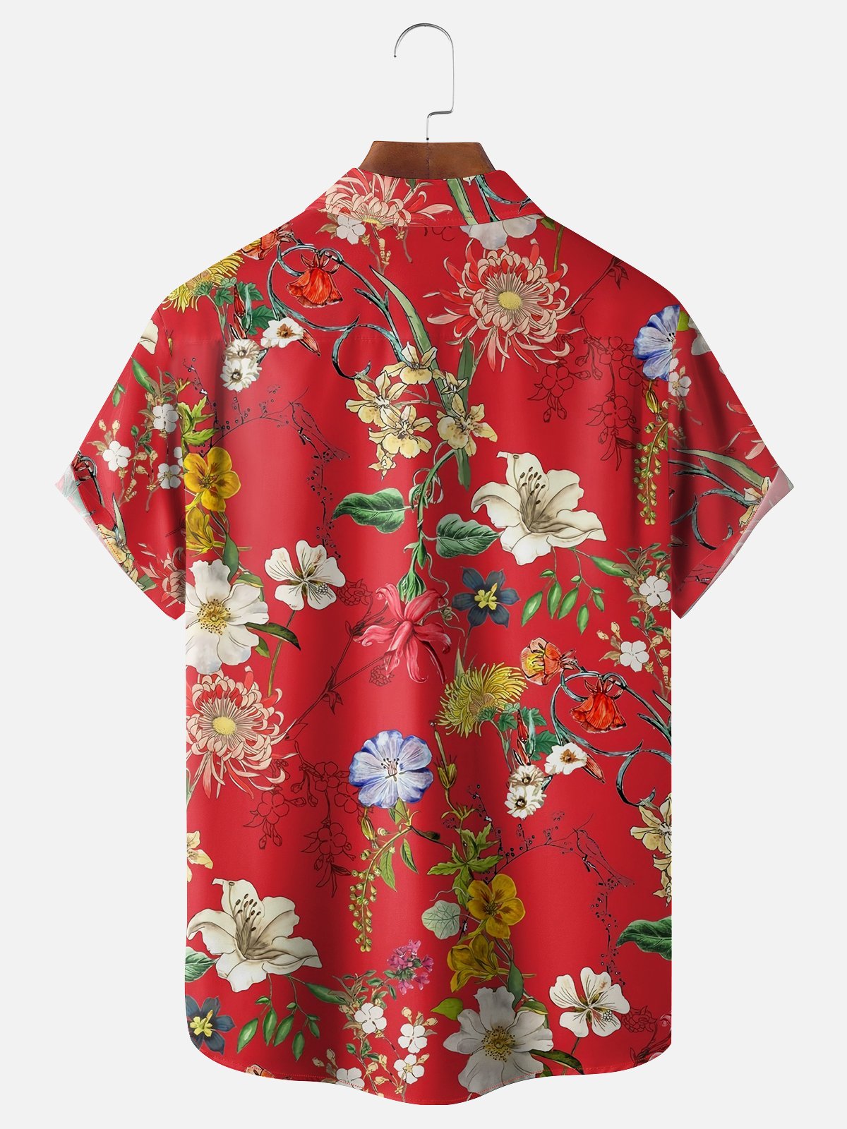 Moisture-wicking Tropical Floral Chest Pocket Hawaiian Shirt