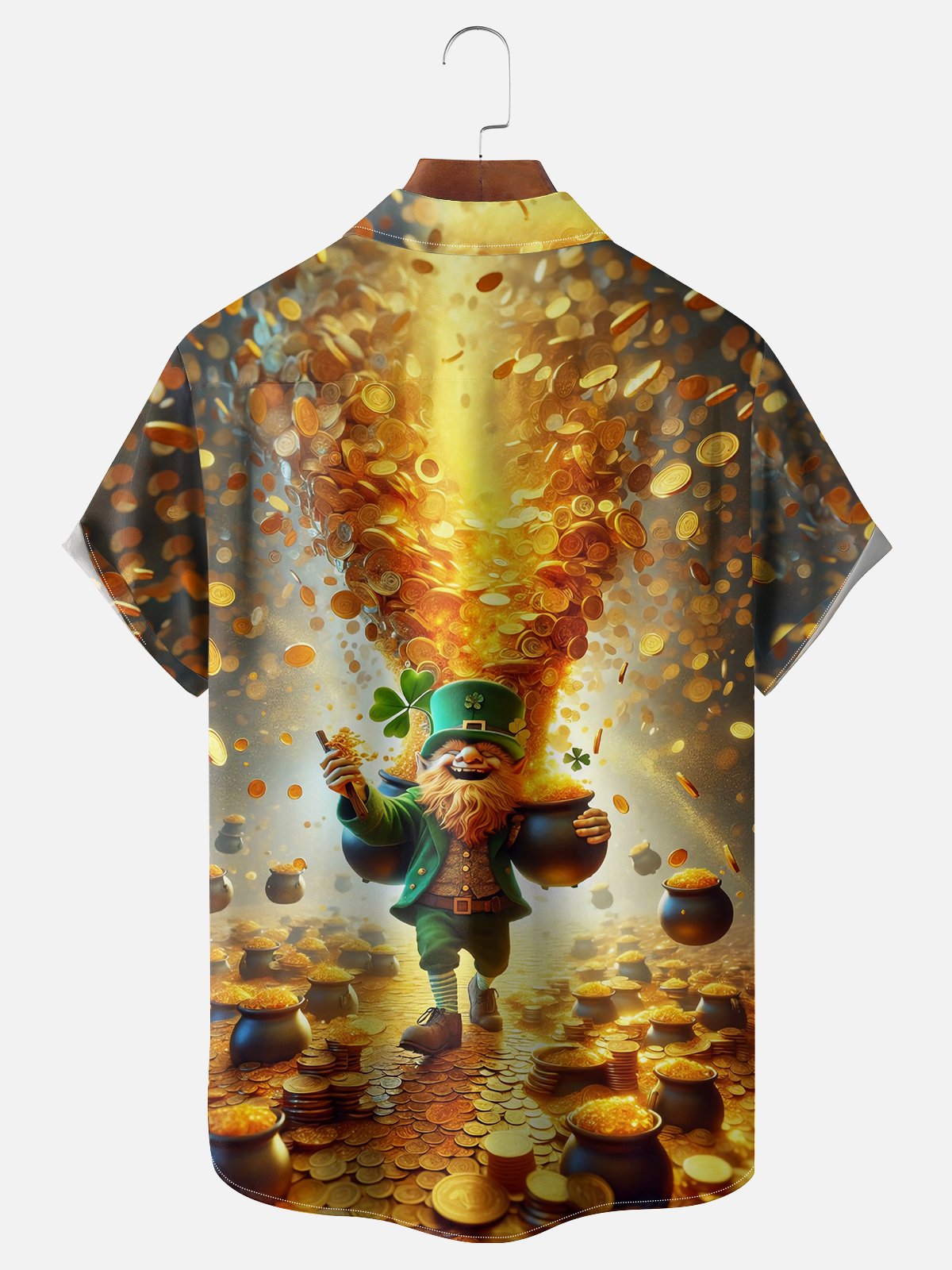 Moisture-wicking St Patrick Gnome Gold Coin Chest Pocket Casual Shirt