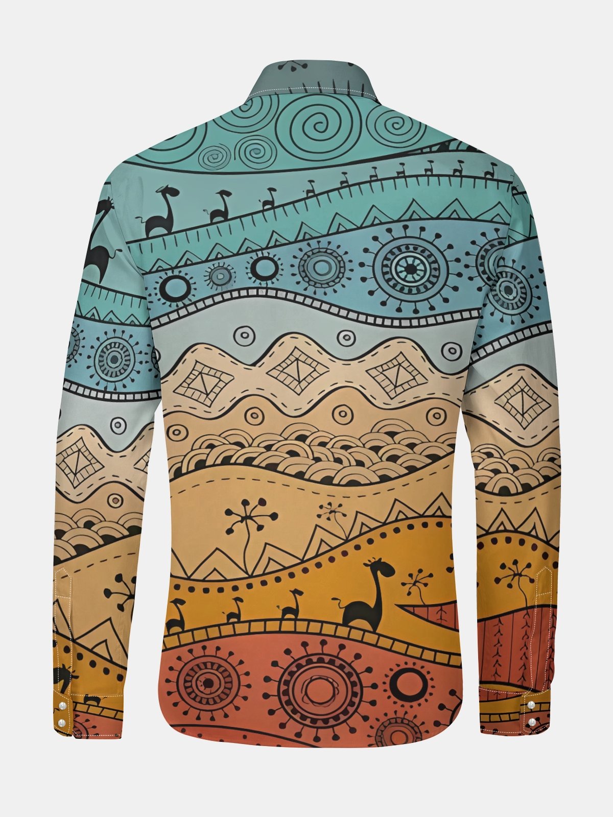 Vintage African Gradient Art Long Sleeve Casual Dress Shirt