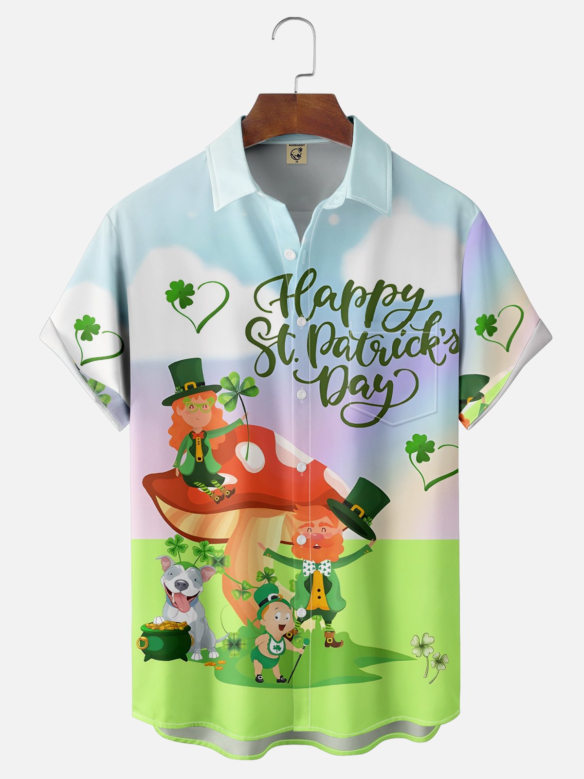 Moisture-wicking St. Patrick's Day Shamrock Mushroom Chest Pocket Casual Shirt