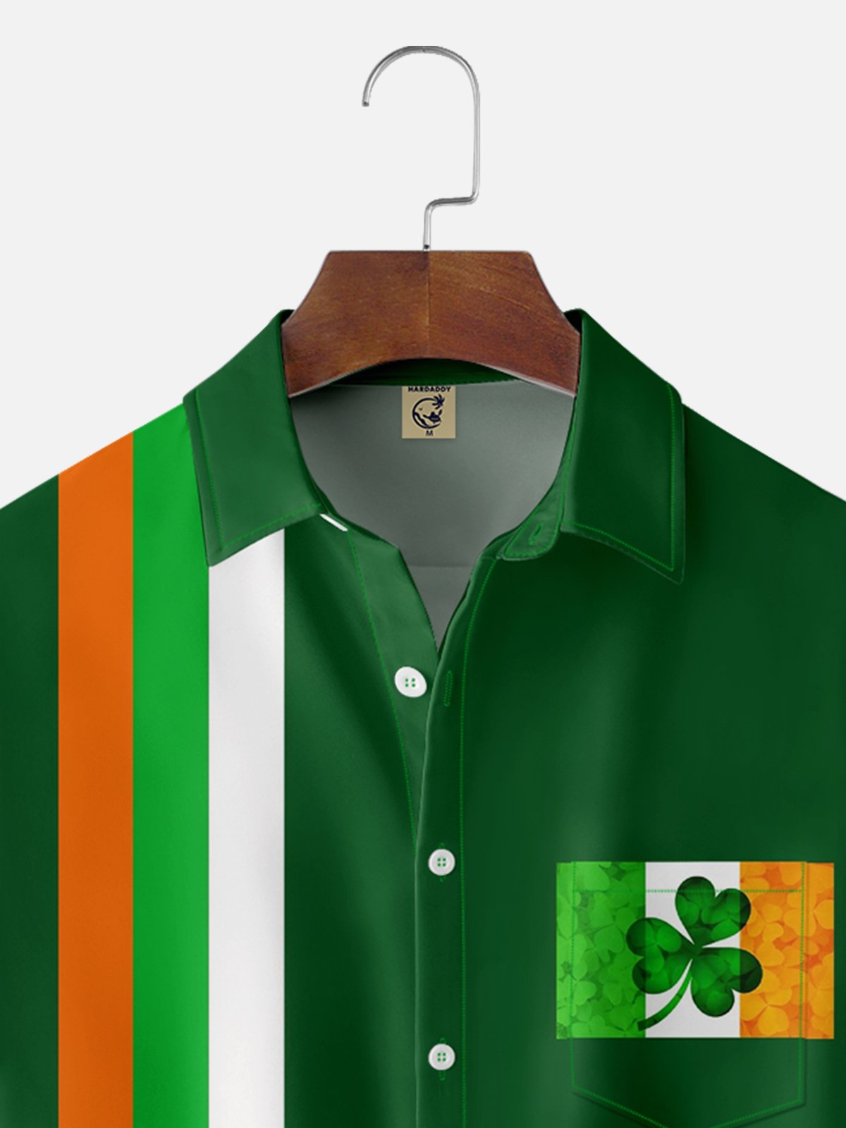 Moisture-wicking St Patrick‘s Day Shamrock Ireland Chest Pocket Bowling Shirt