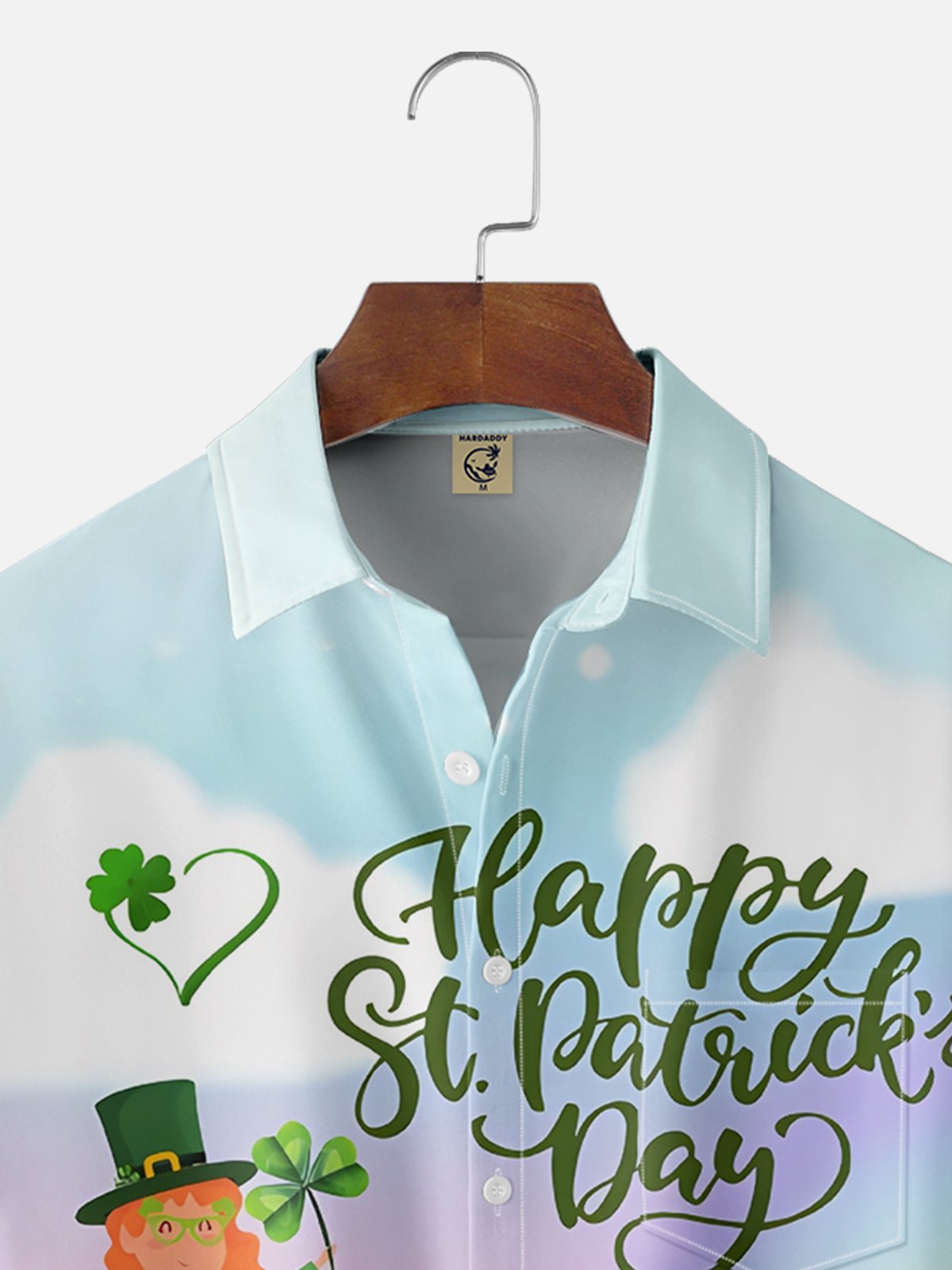 Moisture-wicking St. Patrick's Day Shamrock Mushroom Chest Pocket Casual Shirt