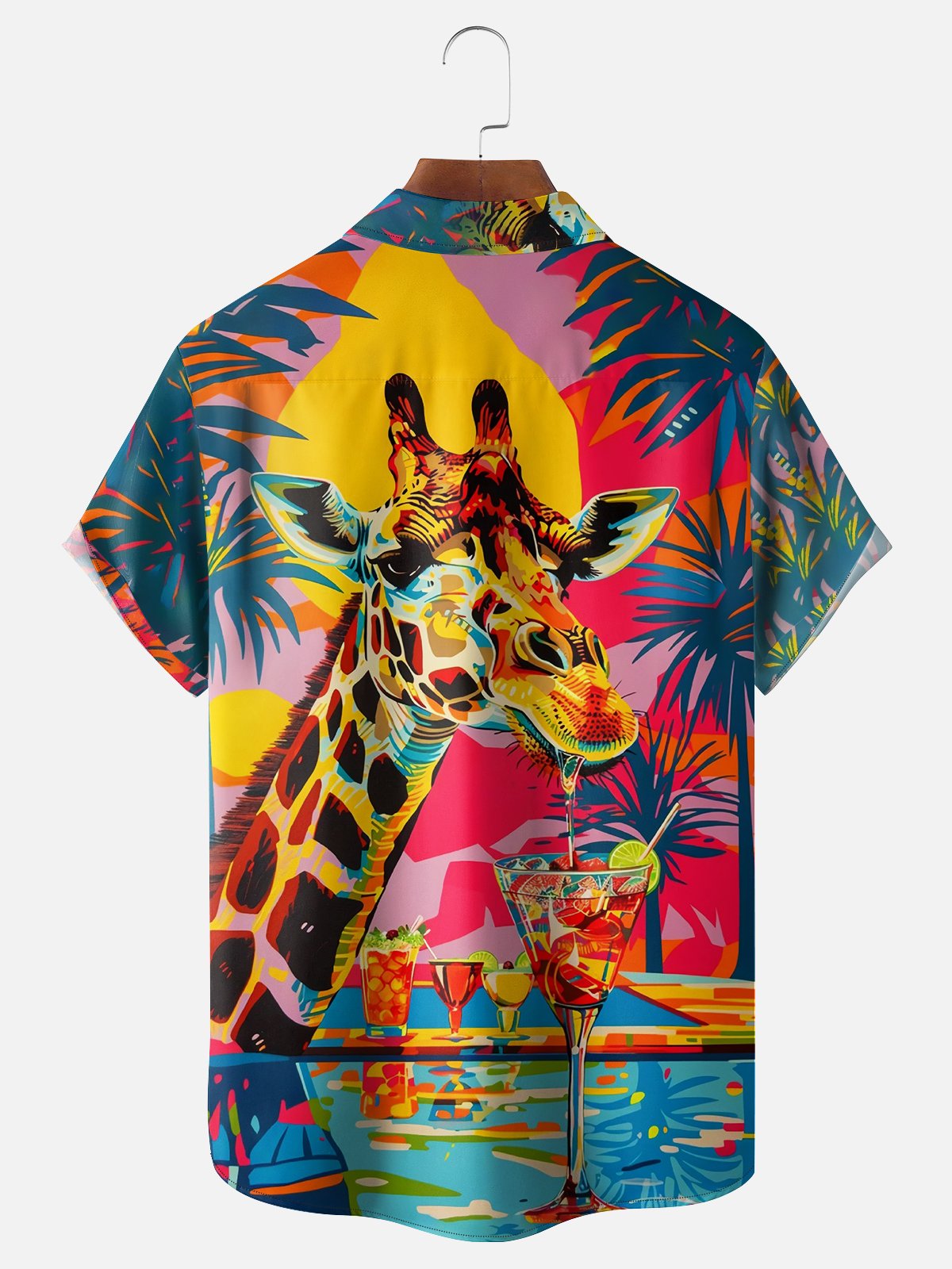 Moisture-wicking Giraffe Cocktail Chest Pocket Hawaiian Shirt