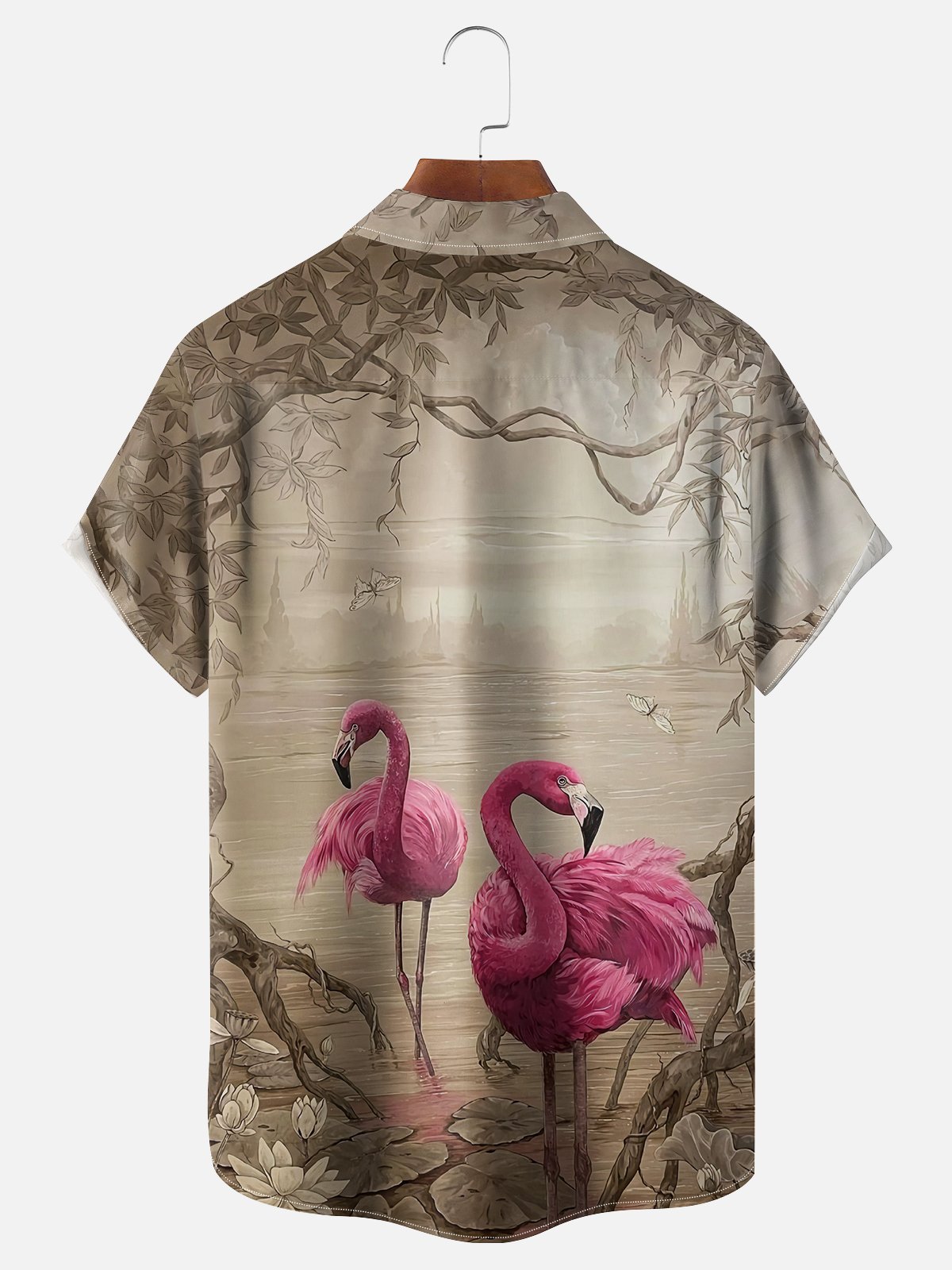 Moisture-wicking Flamingo Chest Pocket Hawaiian Shirt